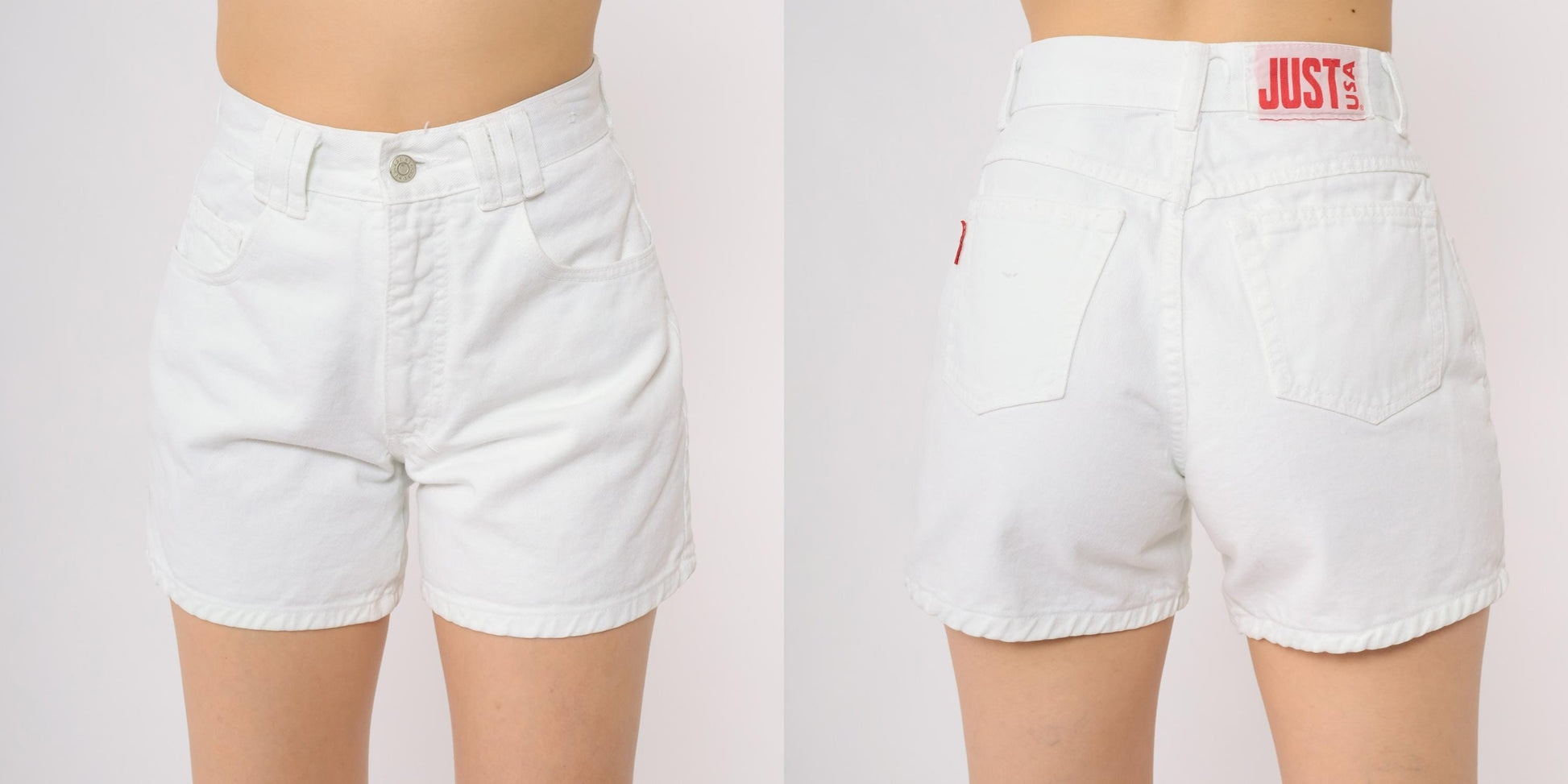 90s Just USA White Denim Shorts High Waisted Cotton Five Pocket Small 5