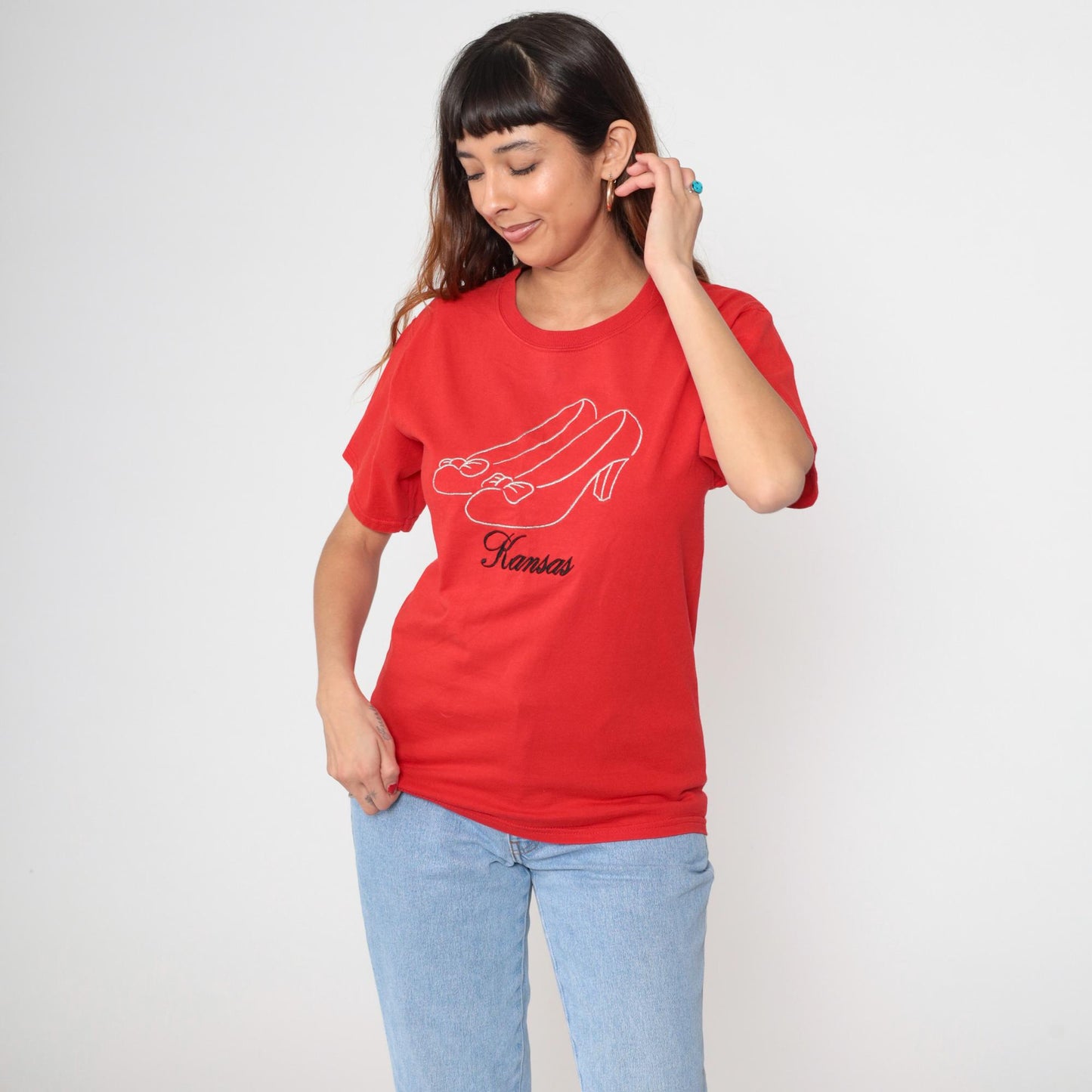 Y2K Kansas Dorothy Shoes Graphic T-Shirt Red Cotton Small