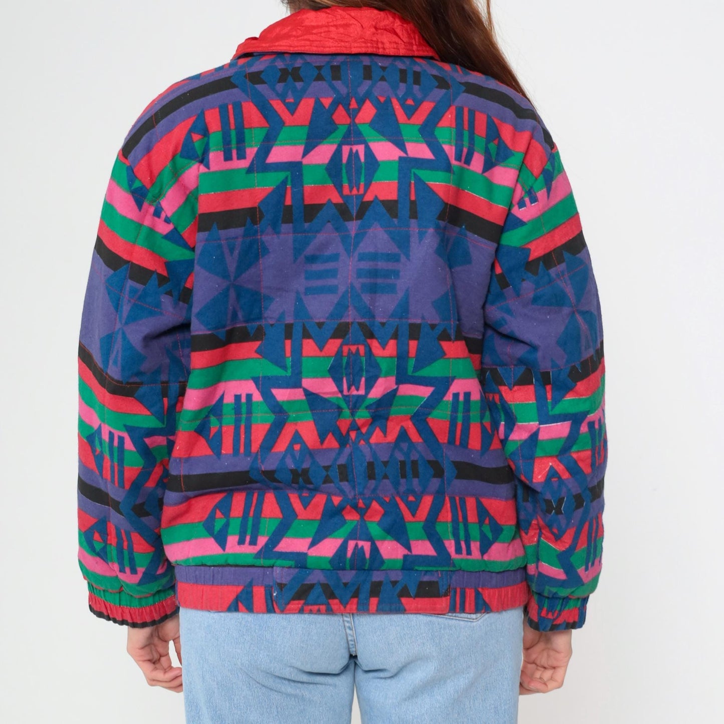 90s Geometric Southwest Reversible Windbreaker Red Blue Purple Small