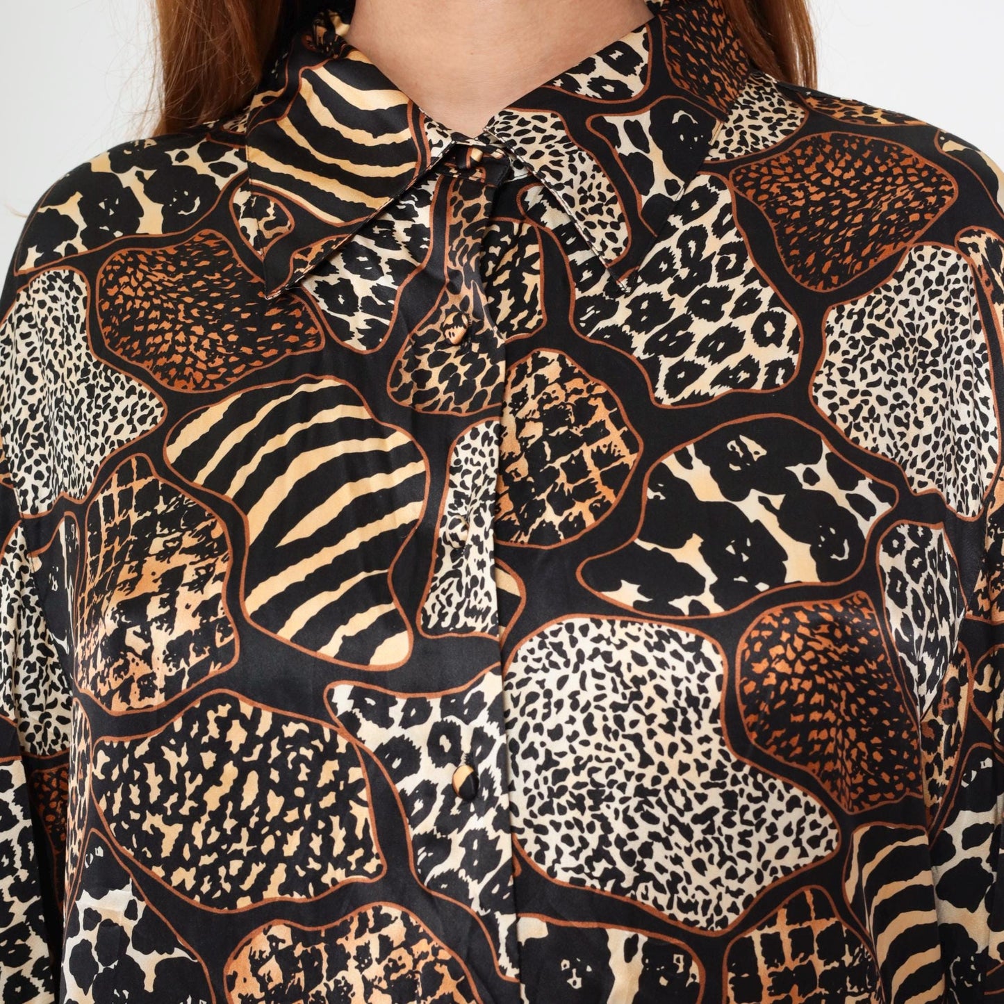 Y2K Jessica Holbrook Silk Blouse Animal Print Button Down Medium M