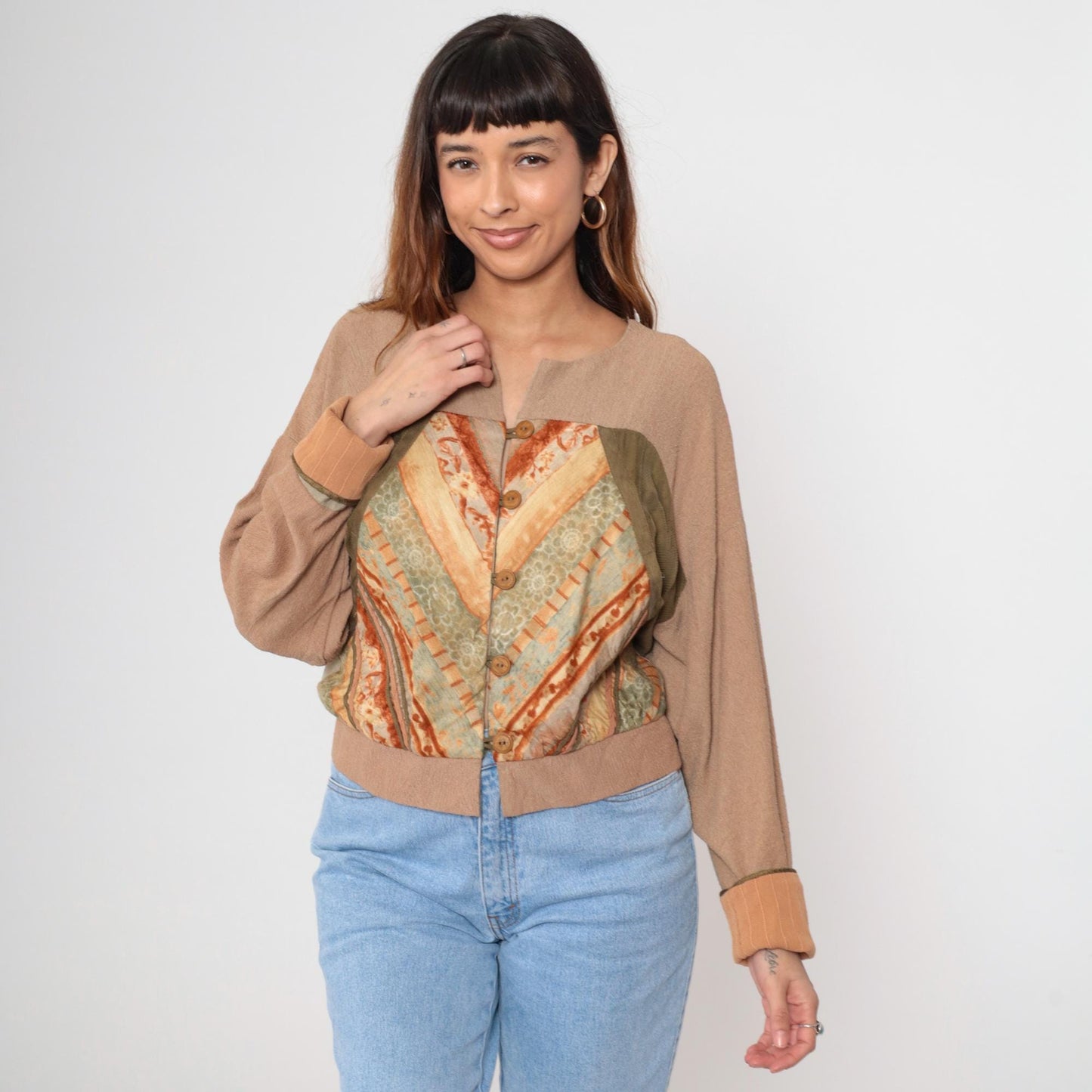 90s Papike Wear Paisley Cardigan Cropped Button Front Sage Green Small S