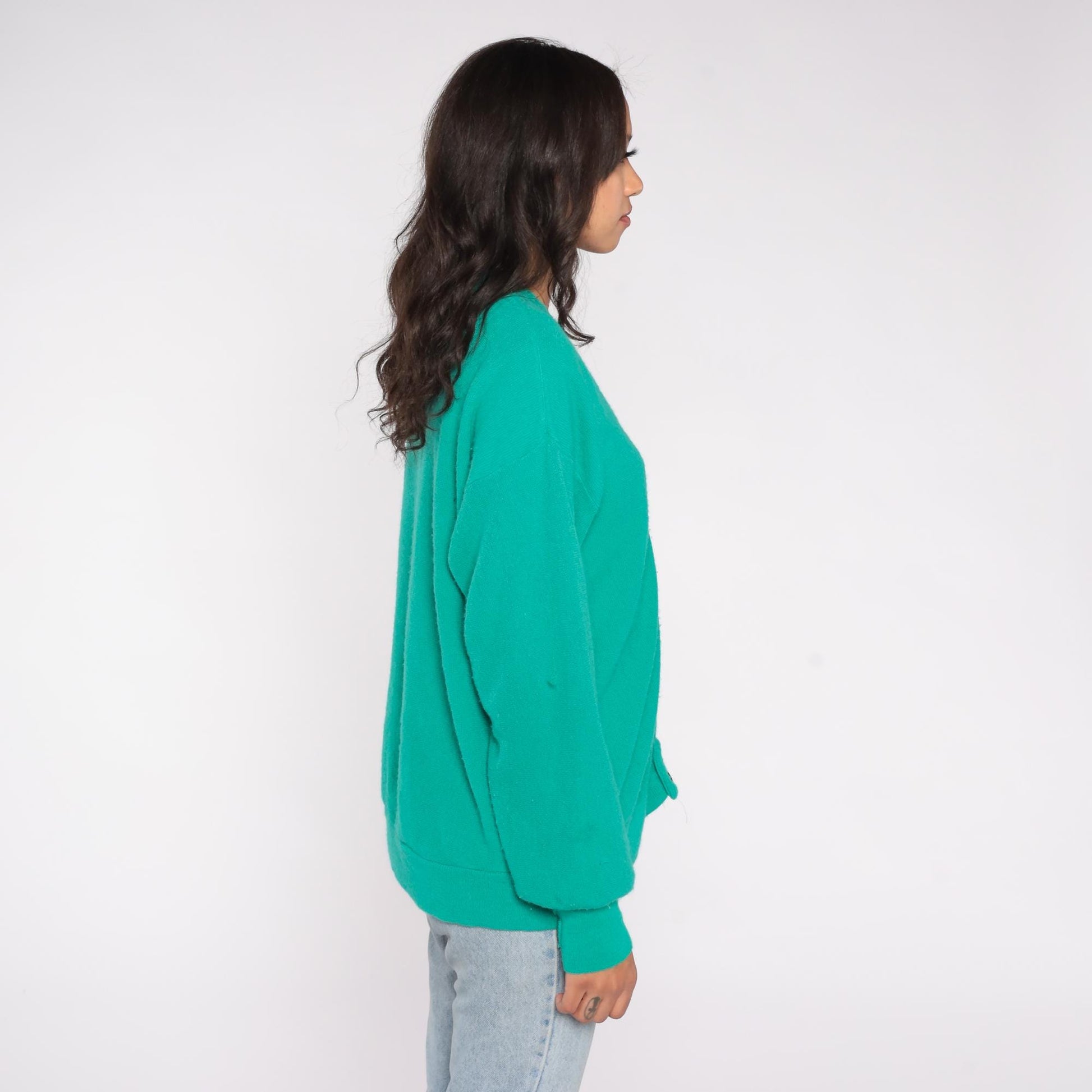 80s Par Four Green Cardigan Sweater Button Up Medium