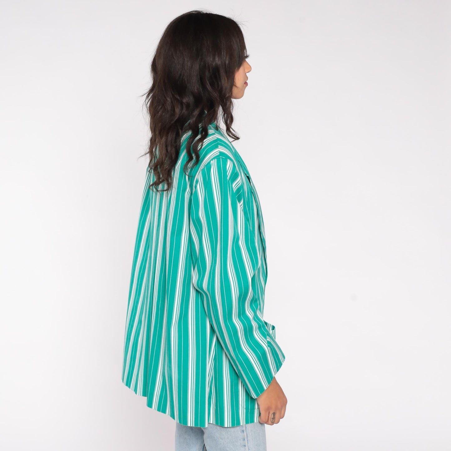 90s Leslie Fay Green Striped Cotton Blazer Plus Size XXL