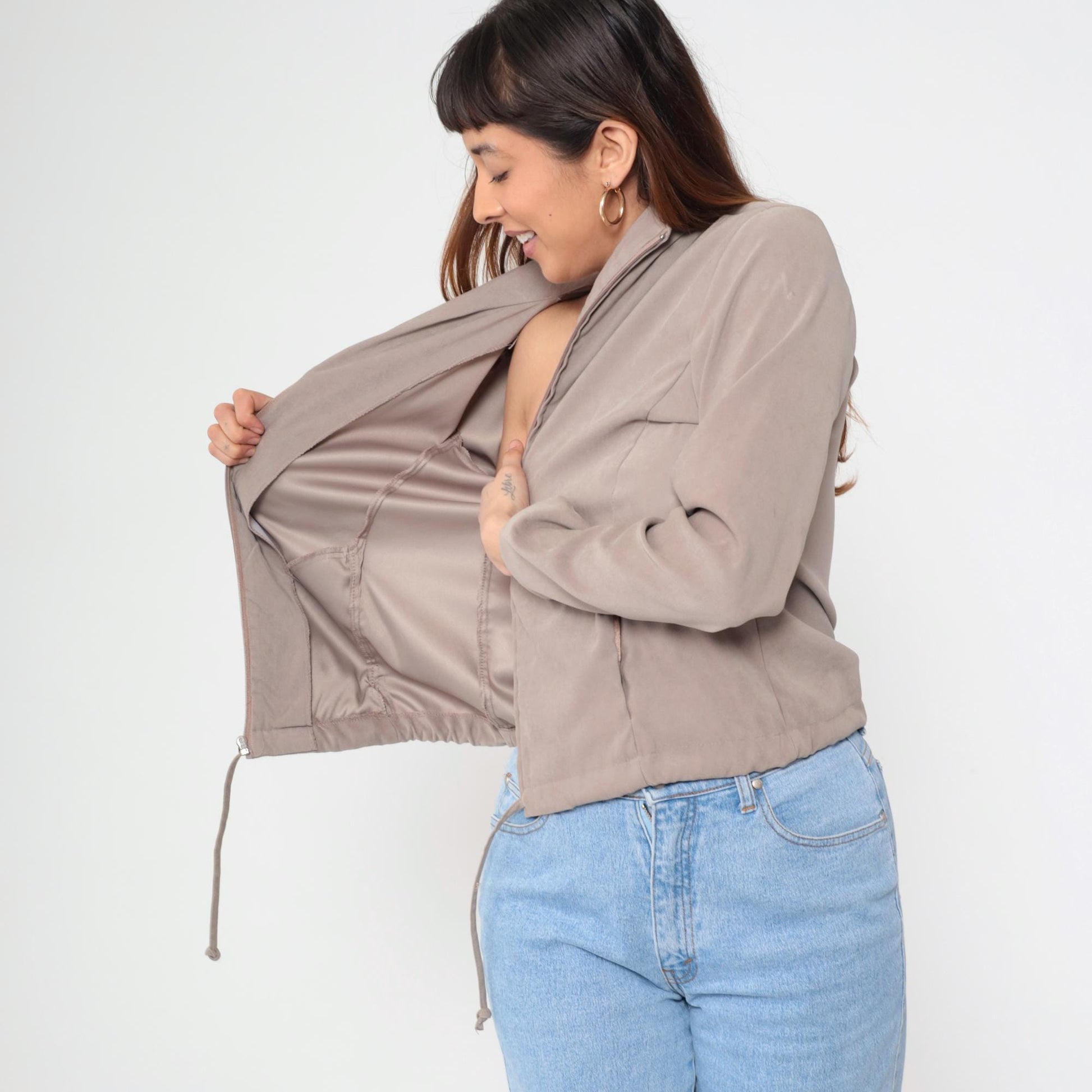 90s Clio Taupe Zip-Up Mock Neck Jacket Medium