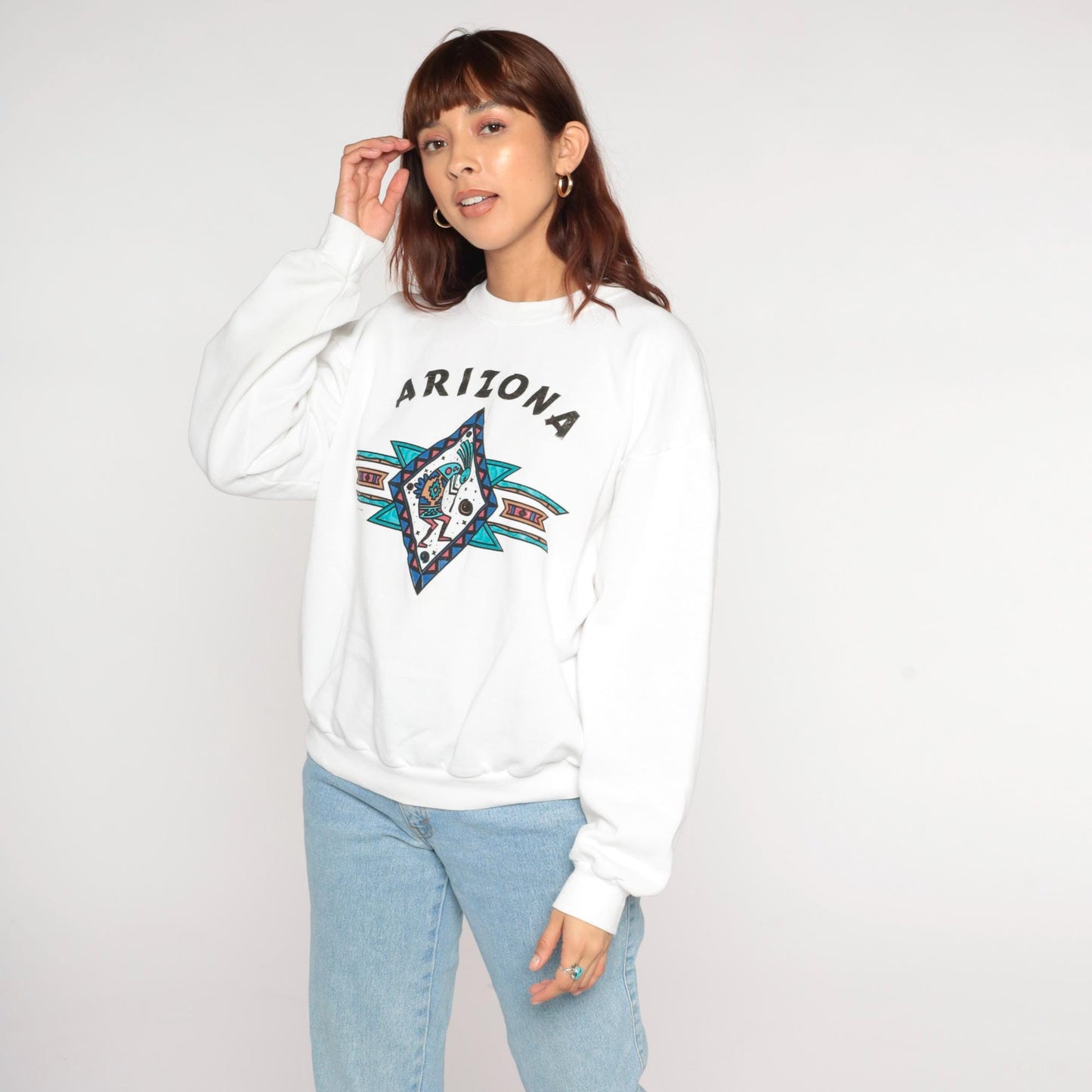 90s Arizona Kokopelli Santee Sweatshirt White Graphic Crew Neck Large L