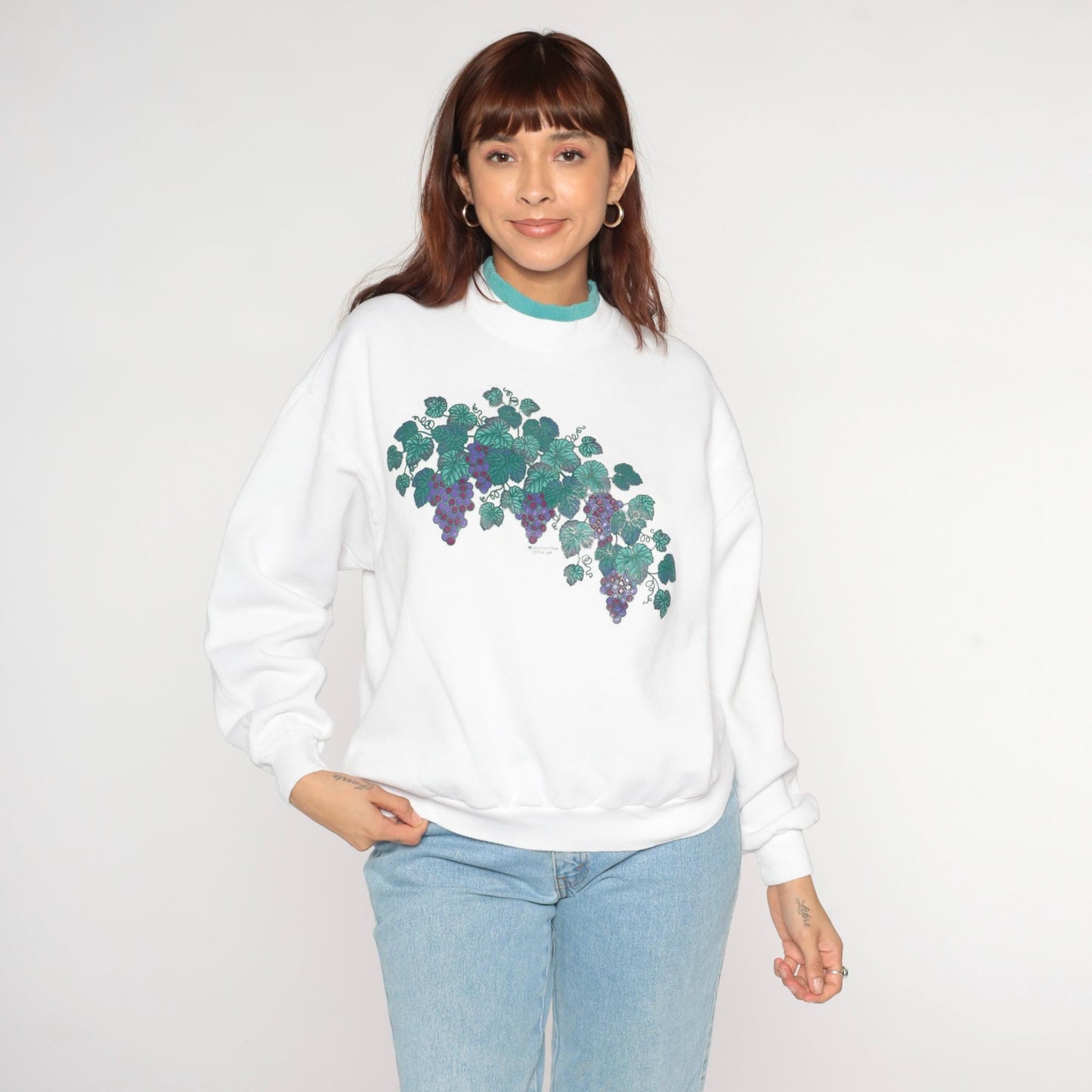 90s Morningsun Grape Vine Sweatshirt White Purple Green Crewneck Large L