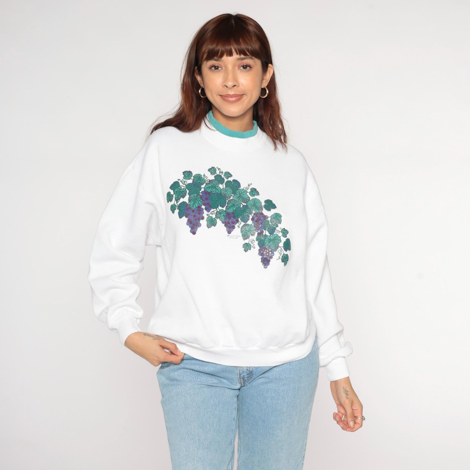 90s Morningsun Grape Vine Sweatshirt White Purple Green Crewneck Large L
