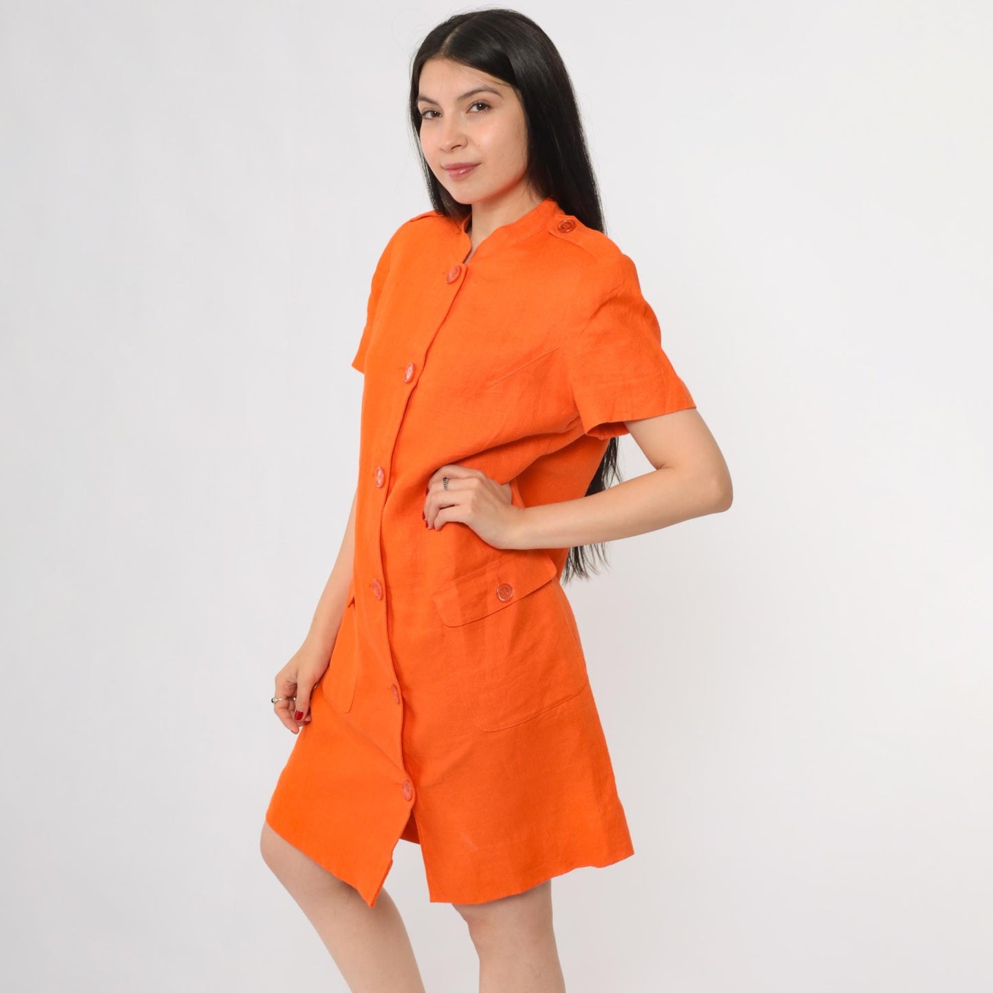 80s Rickie Freeman for Teri Jon Orange Linen Mini Shift Dress Large 10