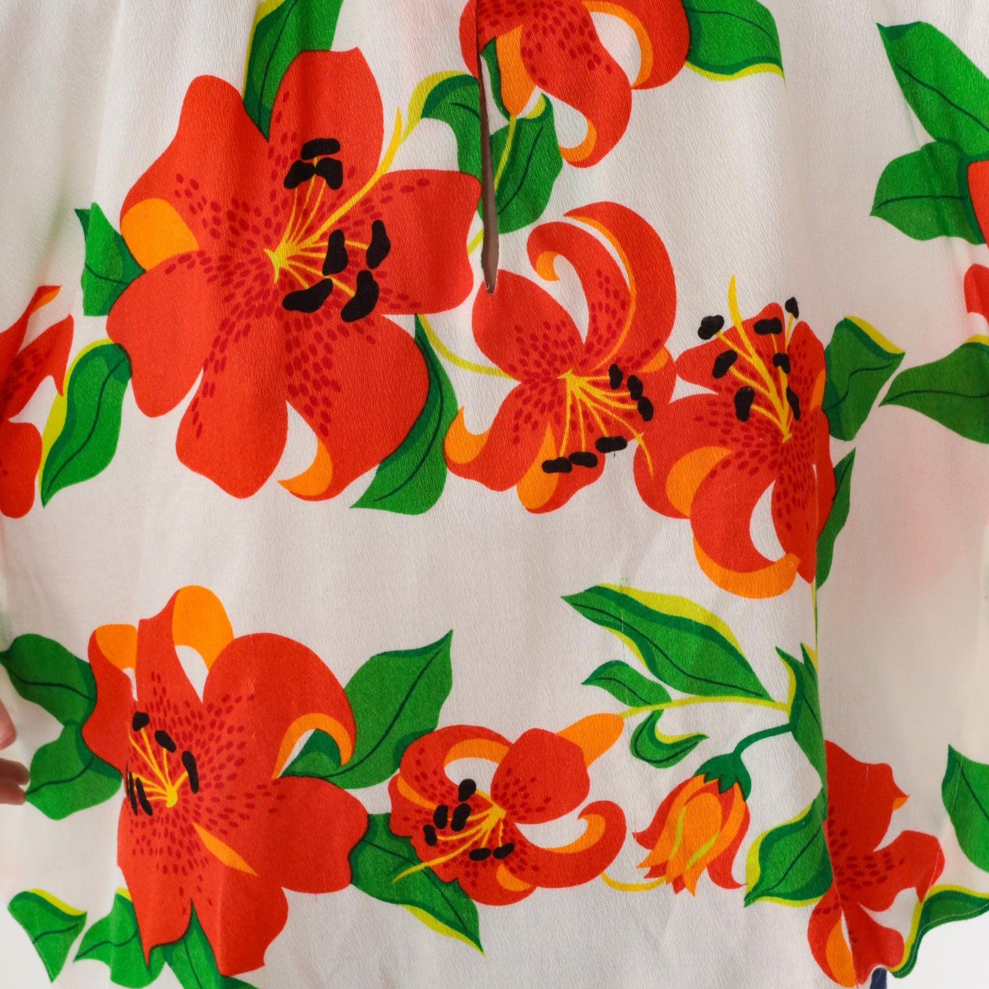70s Waltah Clarkes Tropical Floral Caftan Kimono Blouse White One Size