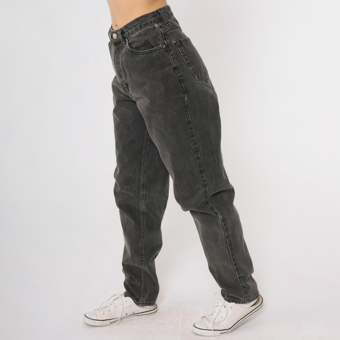 90s GAP Black High Waisted Jeans Relaxed Tapered Cotton Denim Small 6