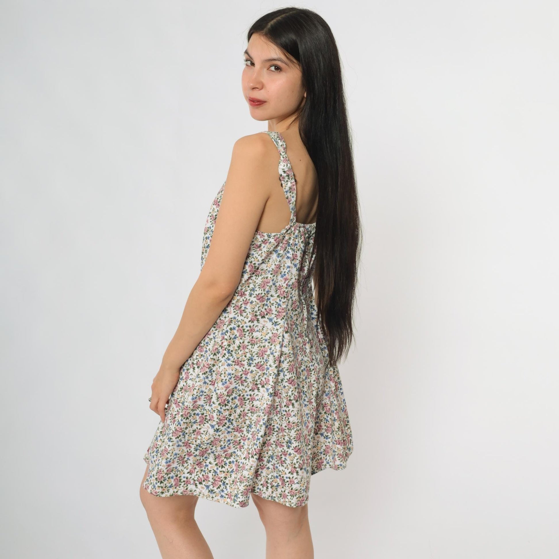 90s Stefano International White Floral Mini Romper Tank V-Neck Lace Trim Medium