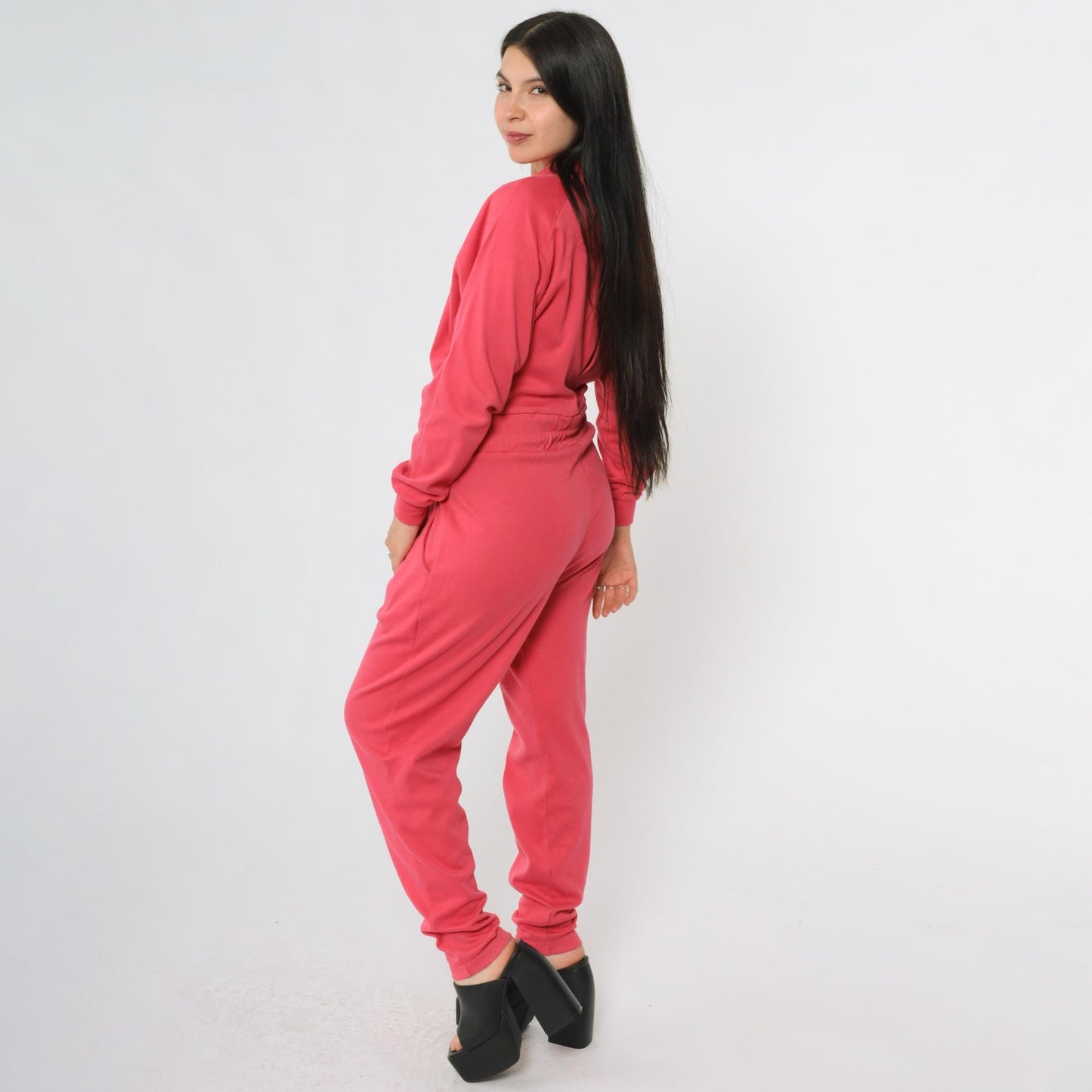 80s Hot Pink Tracksuit OS International Button Jacket Tapered Pants Small
