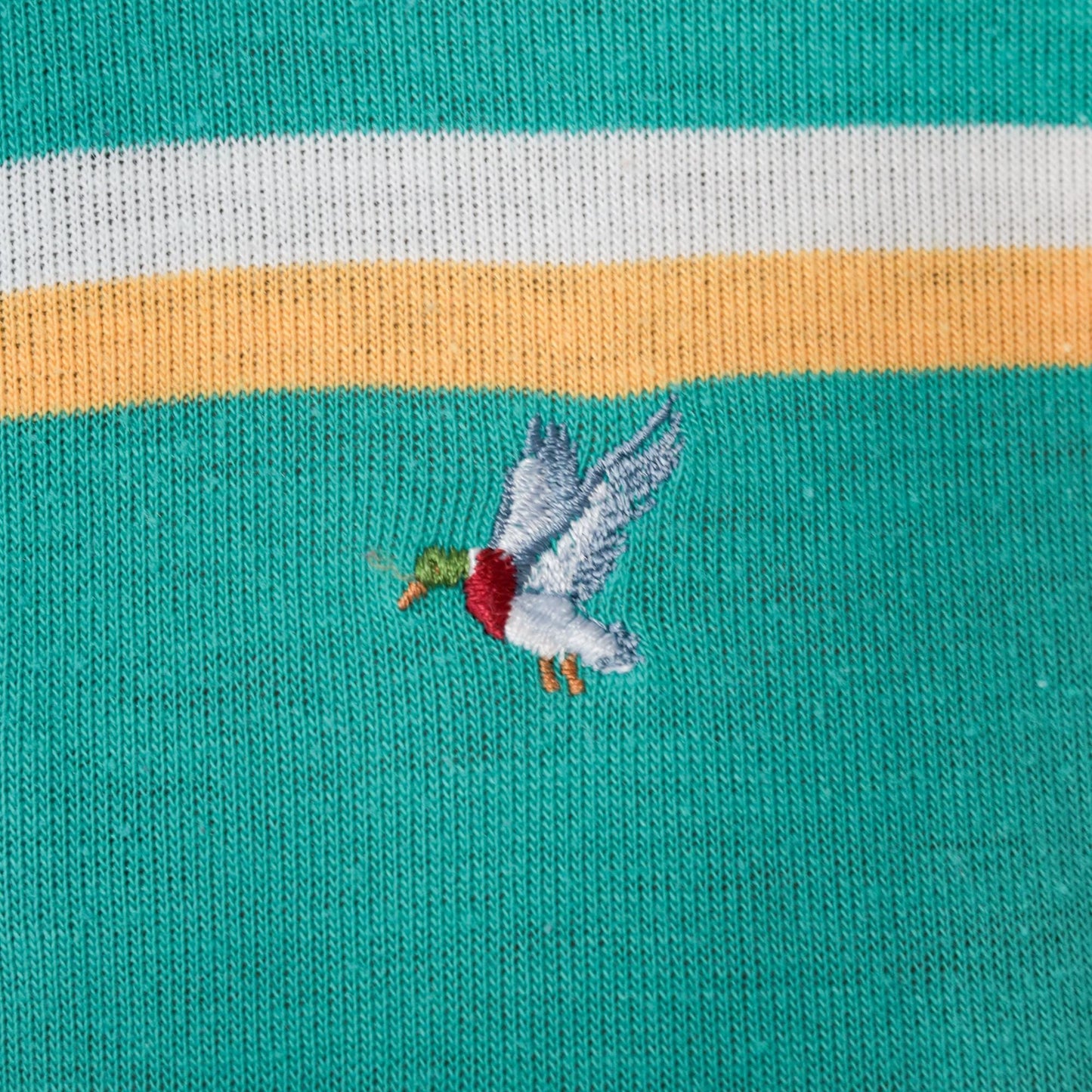 80s Green Striped Polo Shirt Duck Crest Embroidered Collared Large L