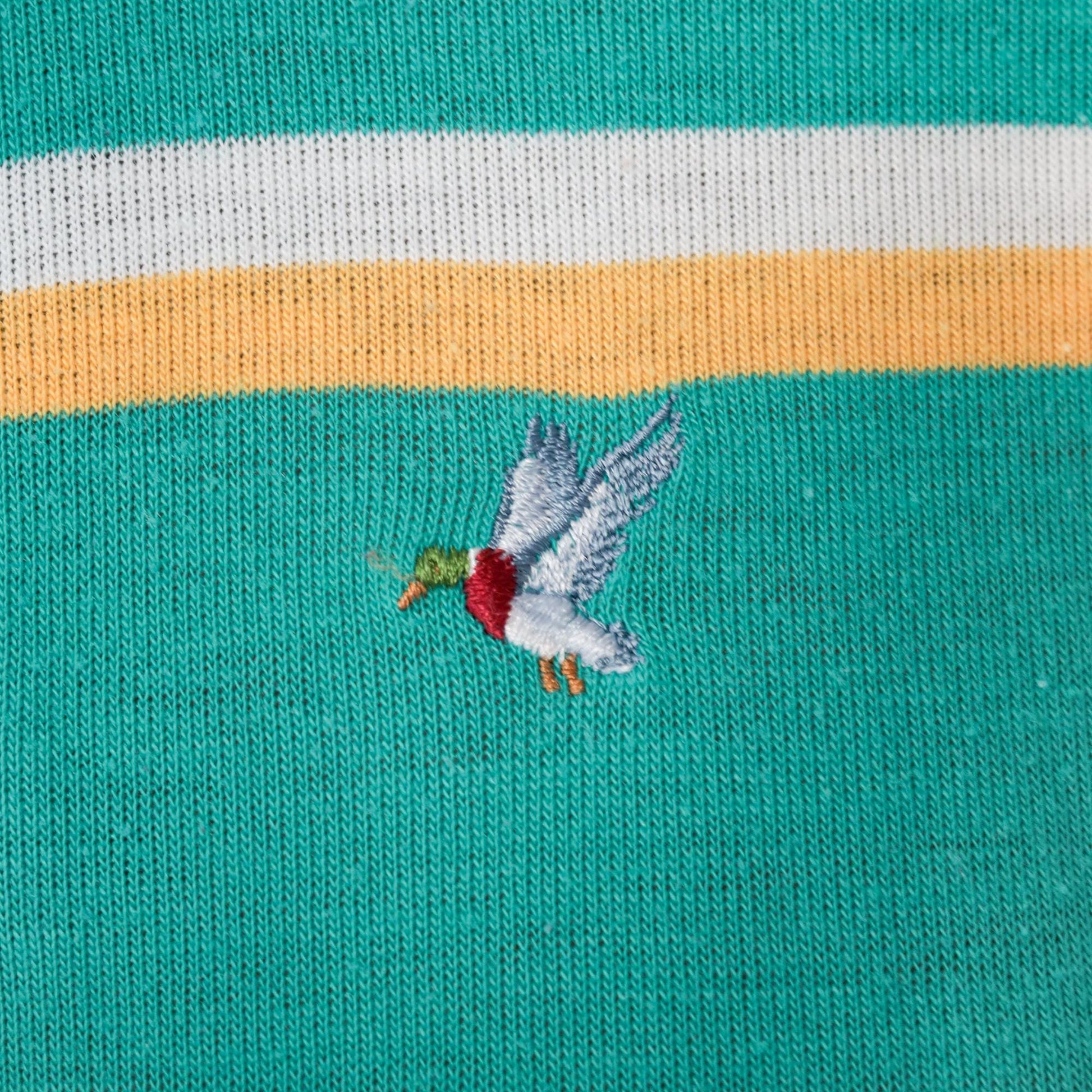 80s Green Striped Polo Shirt Duck Crest Embroidered Collared Large L