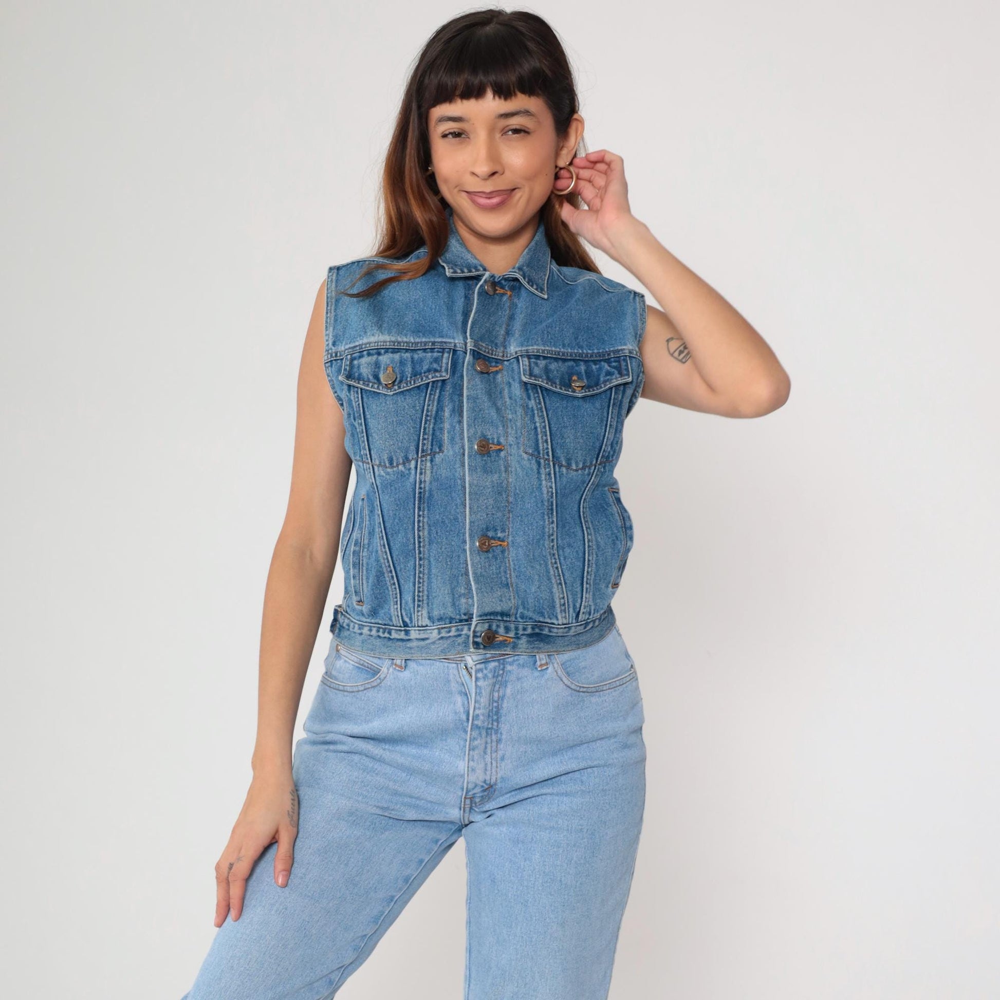 90s Arizona Blue Denim Vest Sleeveless Button-Up Tank Medium M
