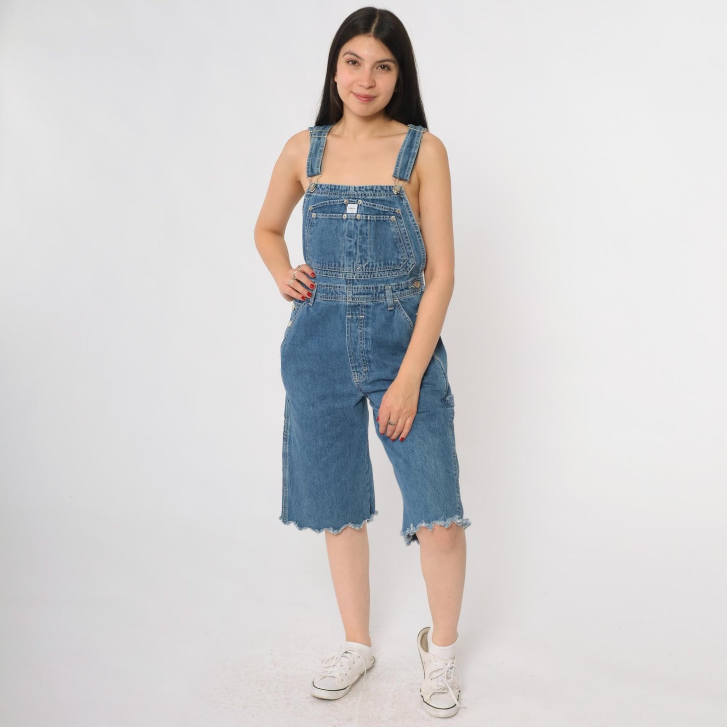 Calvin Klein Jeans 90s Denim Short Overalls Blue Cutoff Raw Hem Medium M