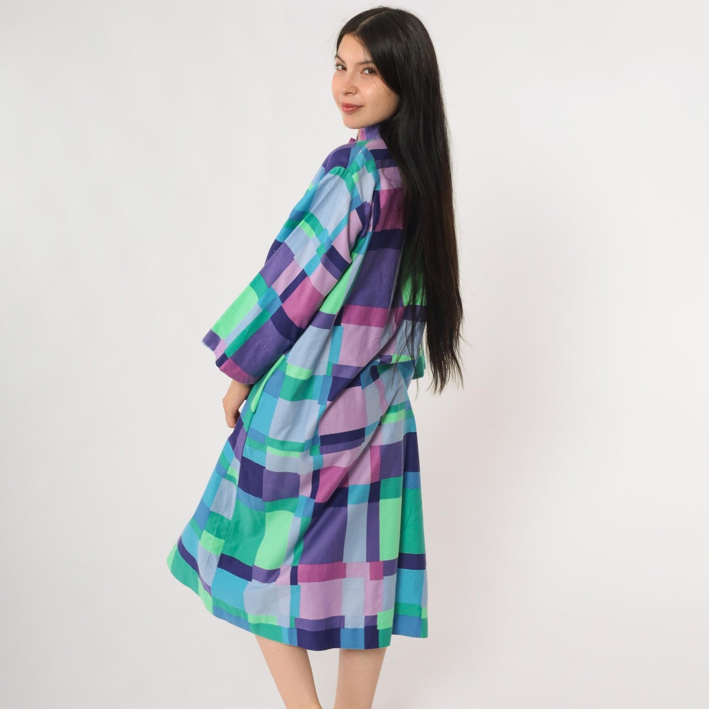 60s Catherine Ogust Penthouse Gallery Geometric Block Print Midi Dress Large L