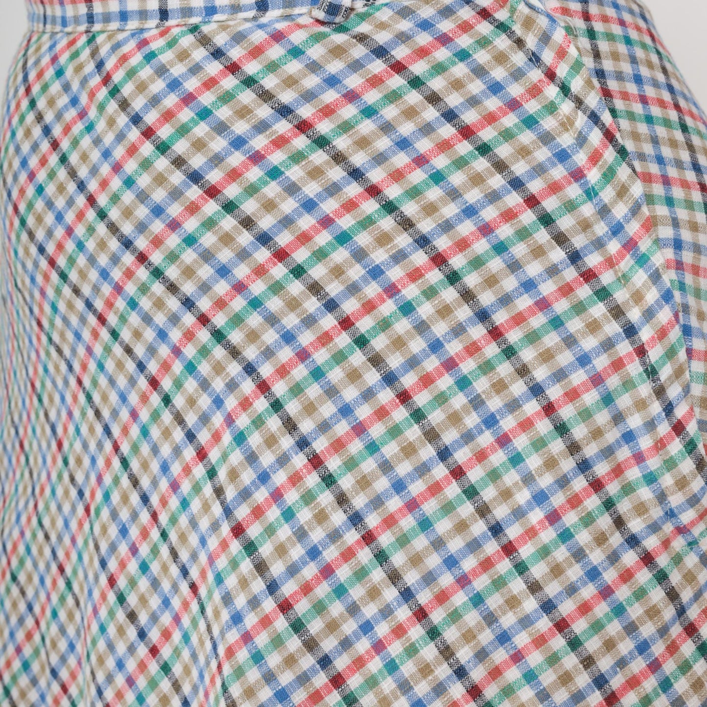 80s Plaid Mini Skirt High Waist Button Up Checkered Pink Blue Small