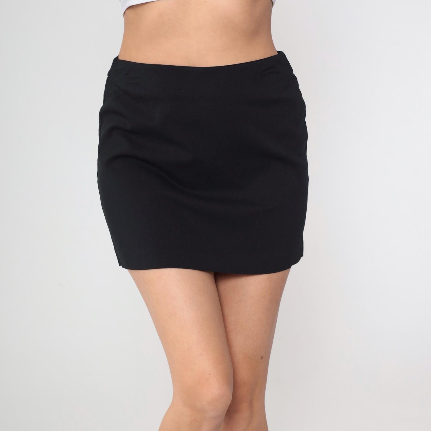 Y2K Black Mini Skirt High Waisted Bodycon Back Zip Medium