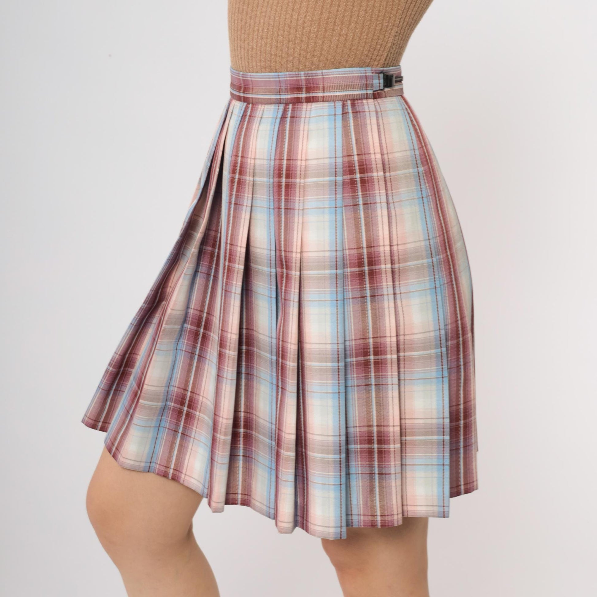 Y2K Plaid Pleated Mini Skirt High Waisted Red Blue Tartan Small S
