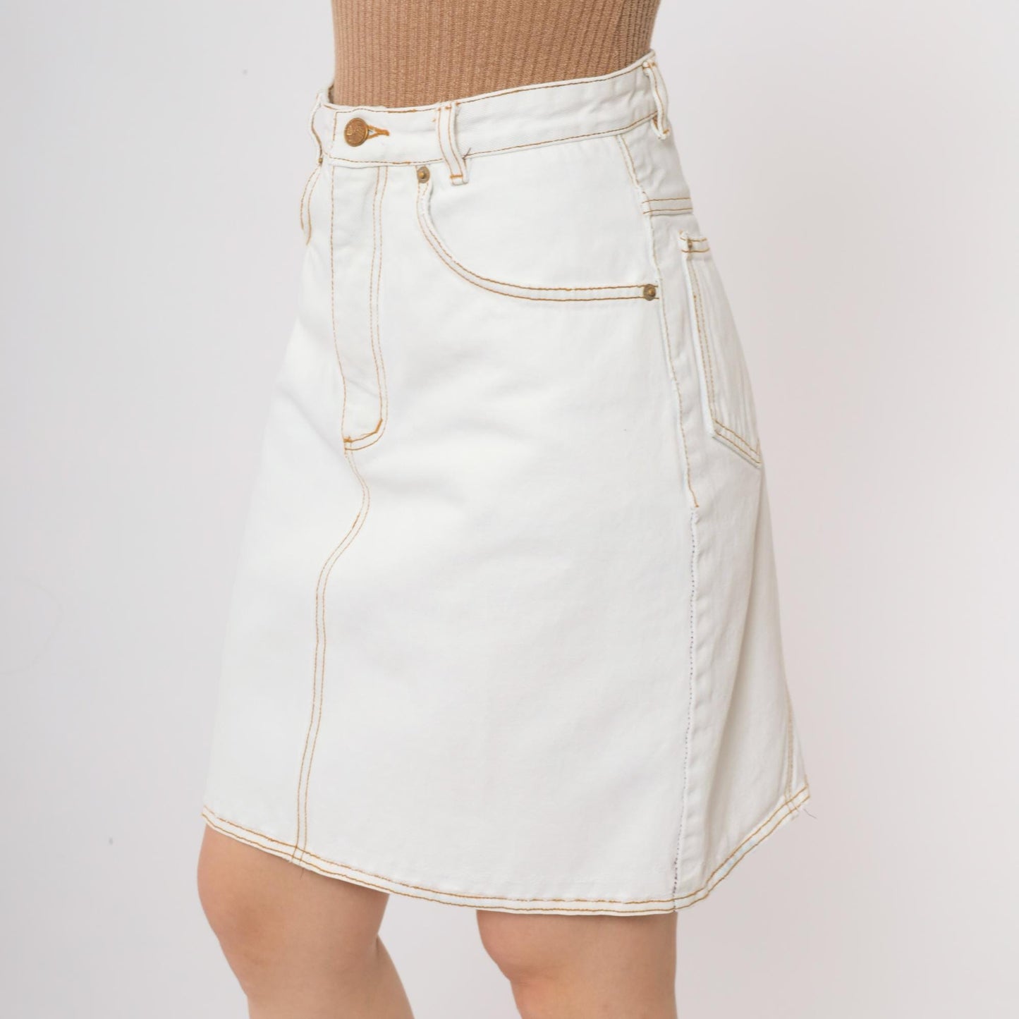 90s Jeanjer White Denim Mini Skirt Cotton Five-Pocket Small