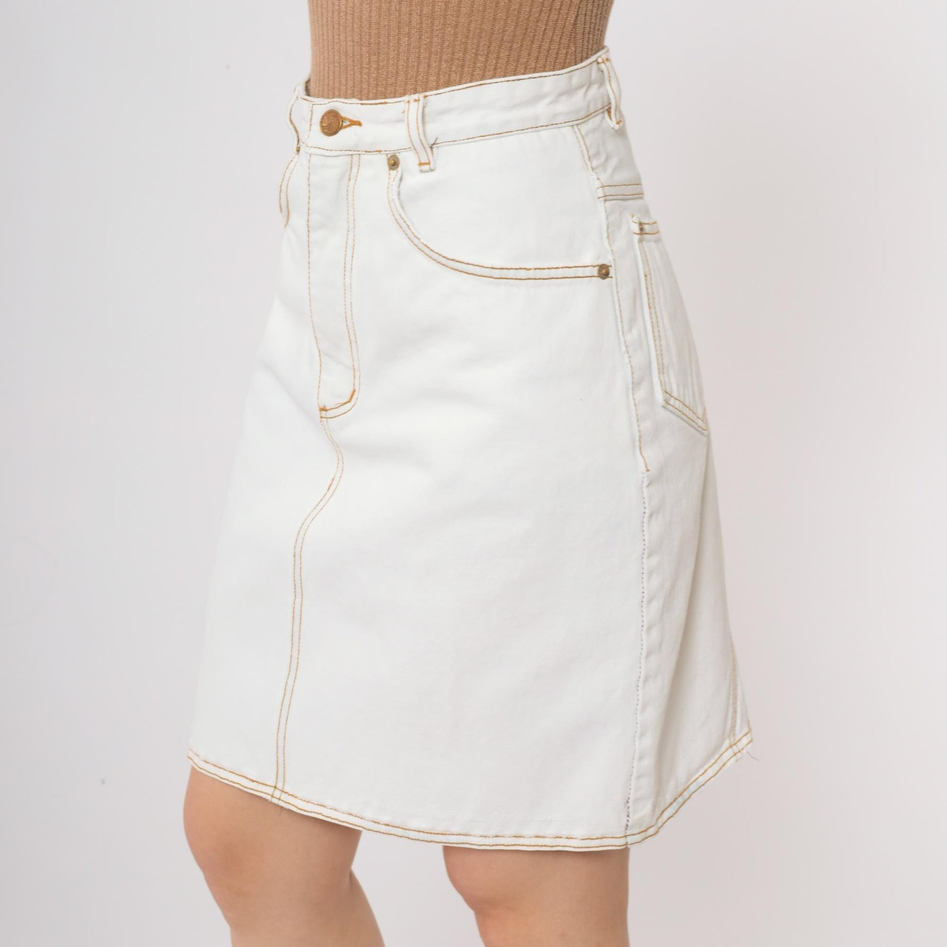 90s Jeanjer White Denim Mini Skirt Cotton Five-Pocket Small