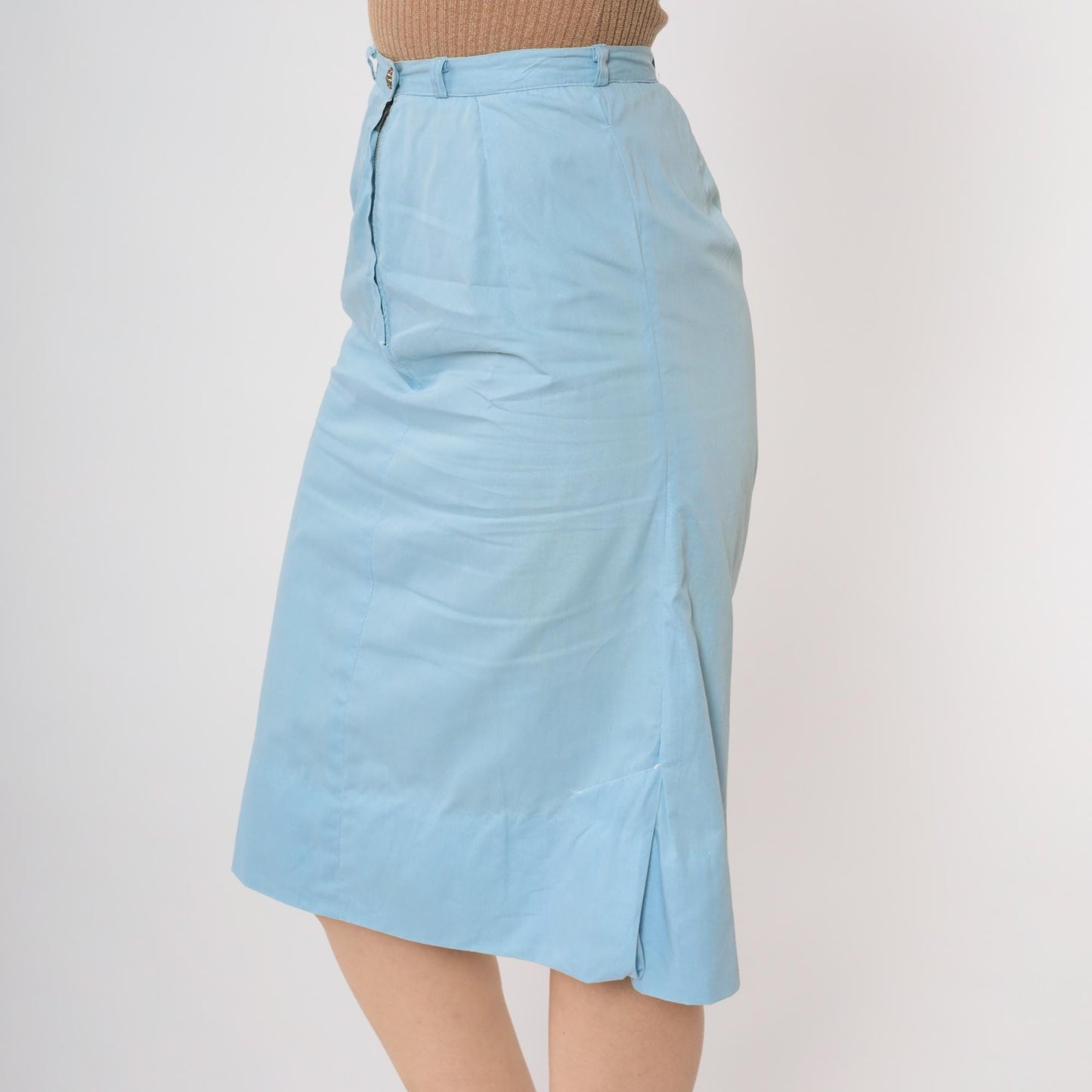 60s Suburban Set Pencil Skirt Light Blue High Waisted Knee Length Extra Small XS