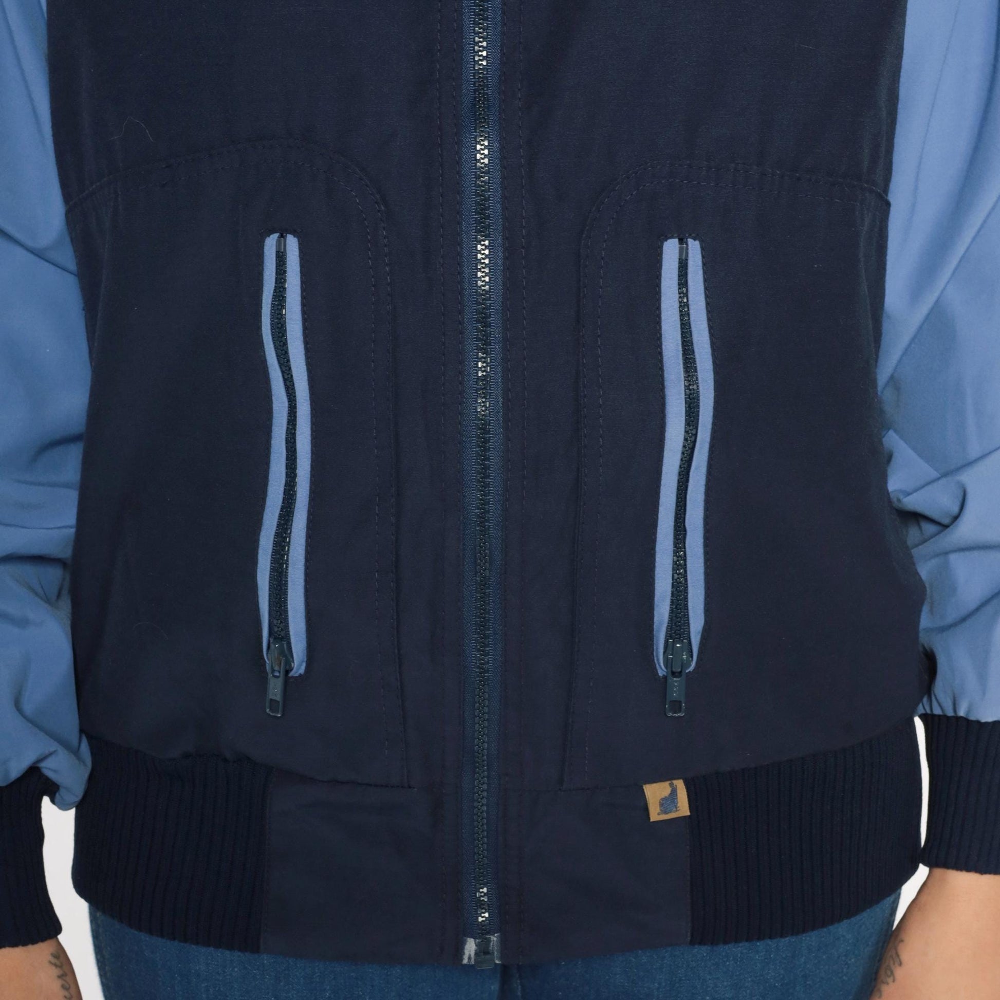 80s Navy Light Blue Colorblock Windbreaker Zip Jacket Medium M