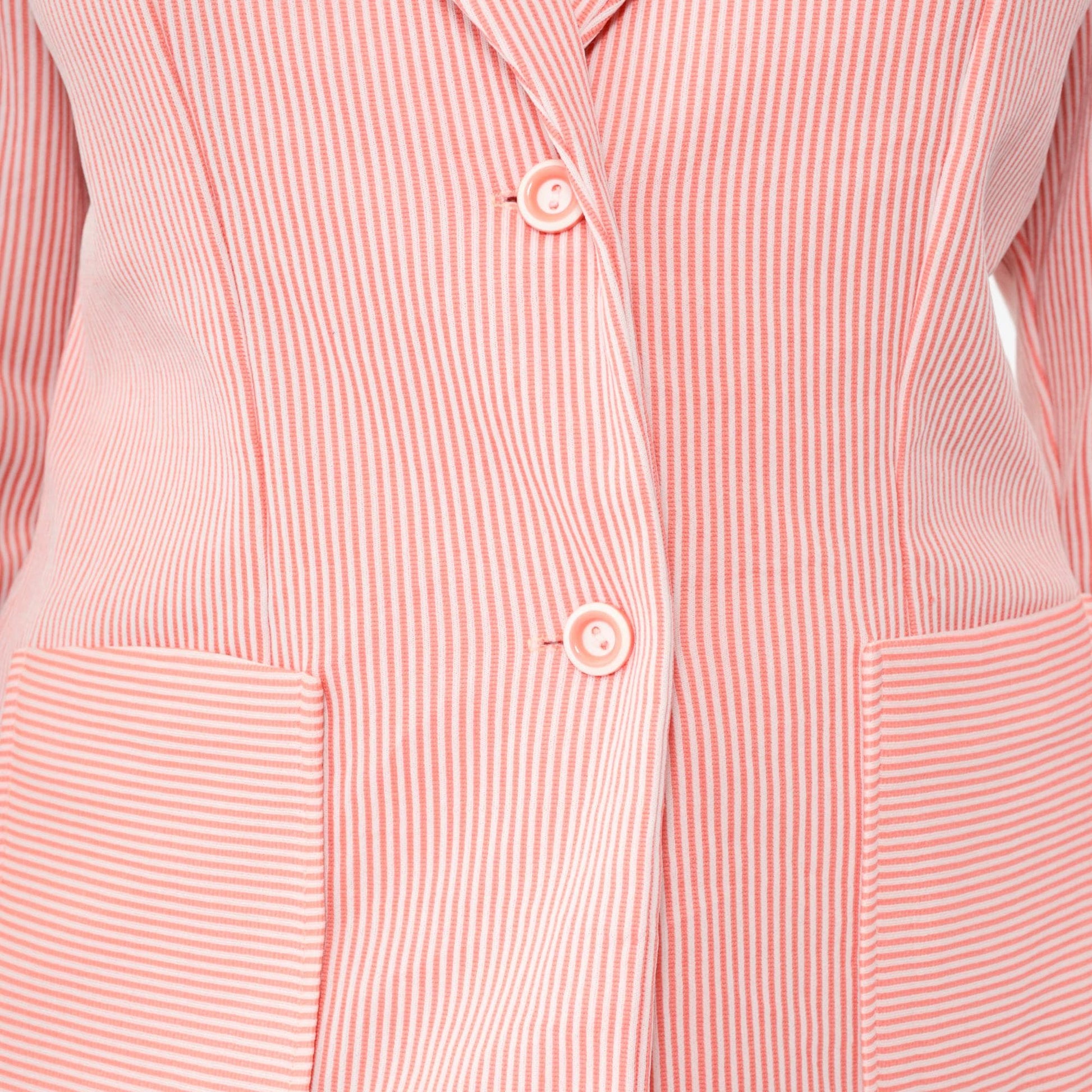 70s Pink White Pinstripe Blazer Button Front Notched Lapel Medium M