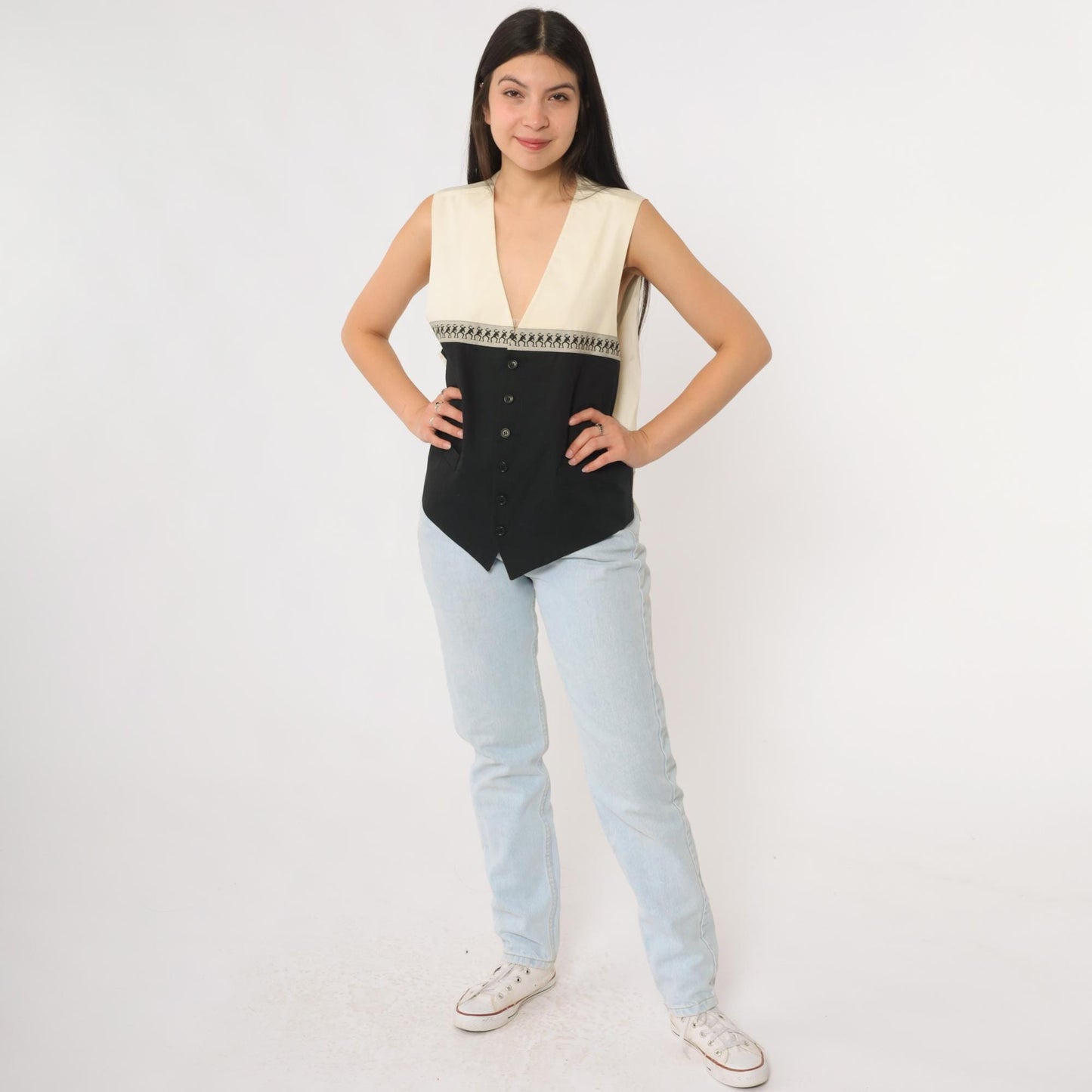 90s Moschino Cheap and Chic Vest Black White Colorblock Button Front Medium
