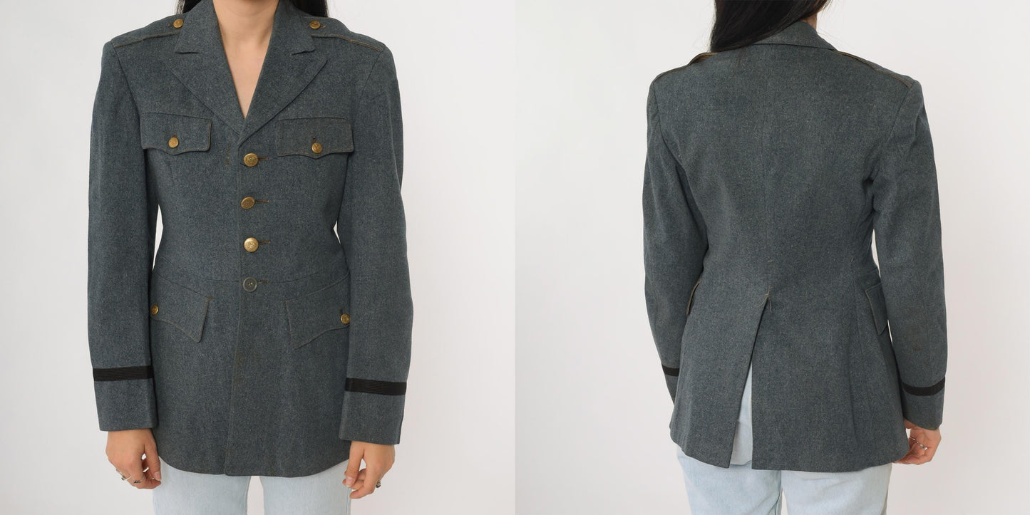 60s Burk & Co Military Academy Wool Blazer Blue-Gray Gold Button XS