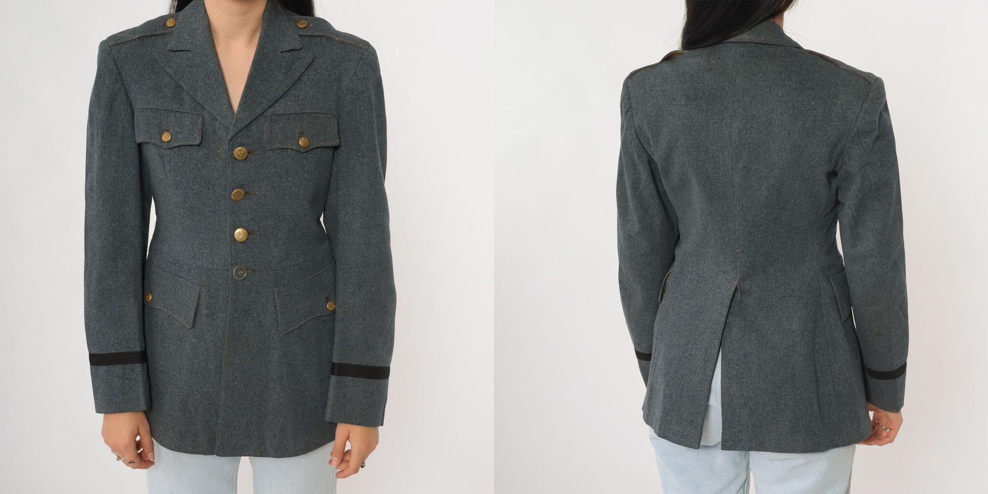 60s Burk & Co Military Academy Wool Blazer Blue-Gray Gold Button XS