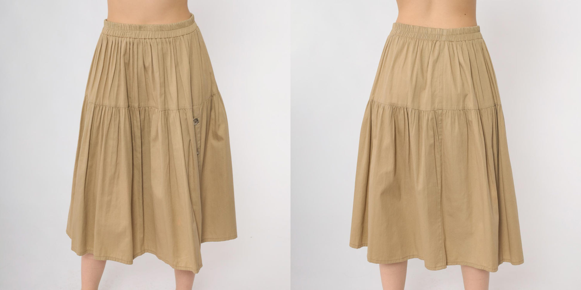 90s On The Verge Prairie Skirt Beige Cotton Midi Tiered Floral Buttons Small