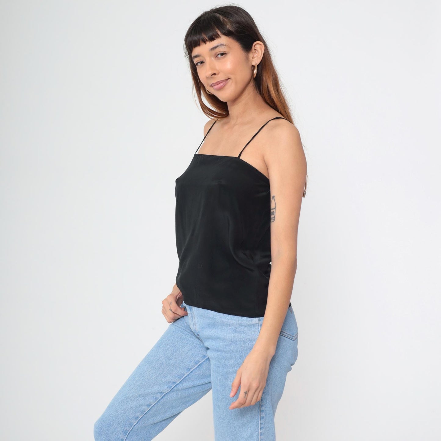 Nina Ricci Black Silk Camisole 90s Spaghetti Strap Tank Medium