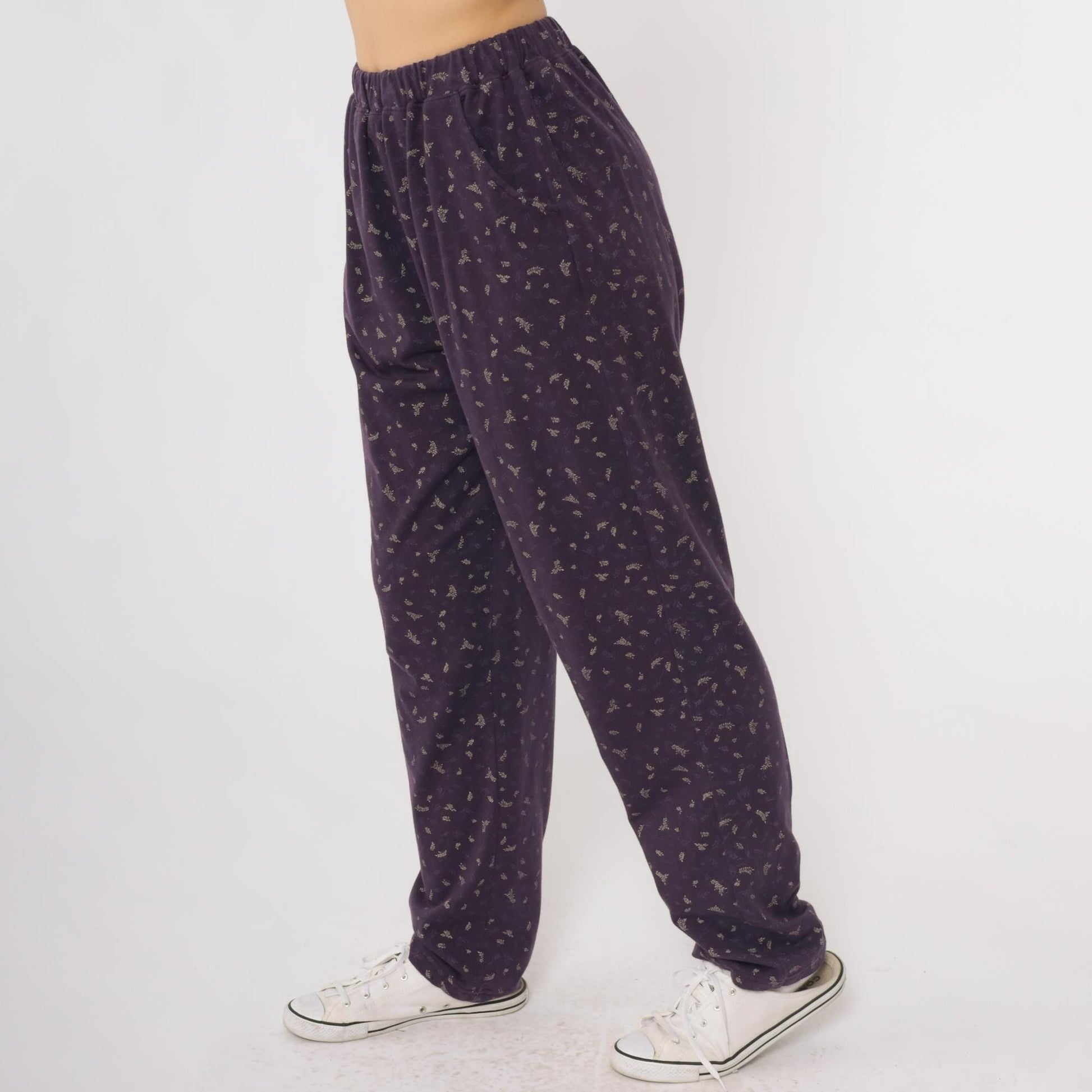 90s Bobbie Brooks Purple Floral Pajama Pants Elastic Waist Large L