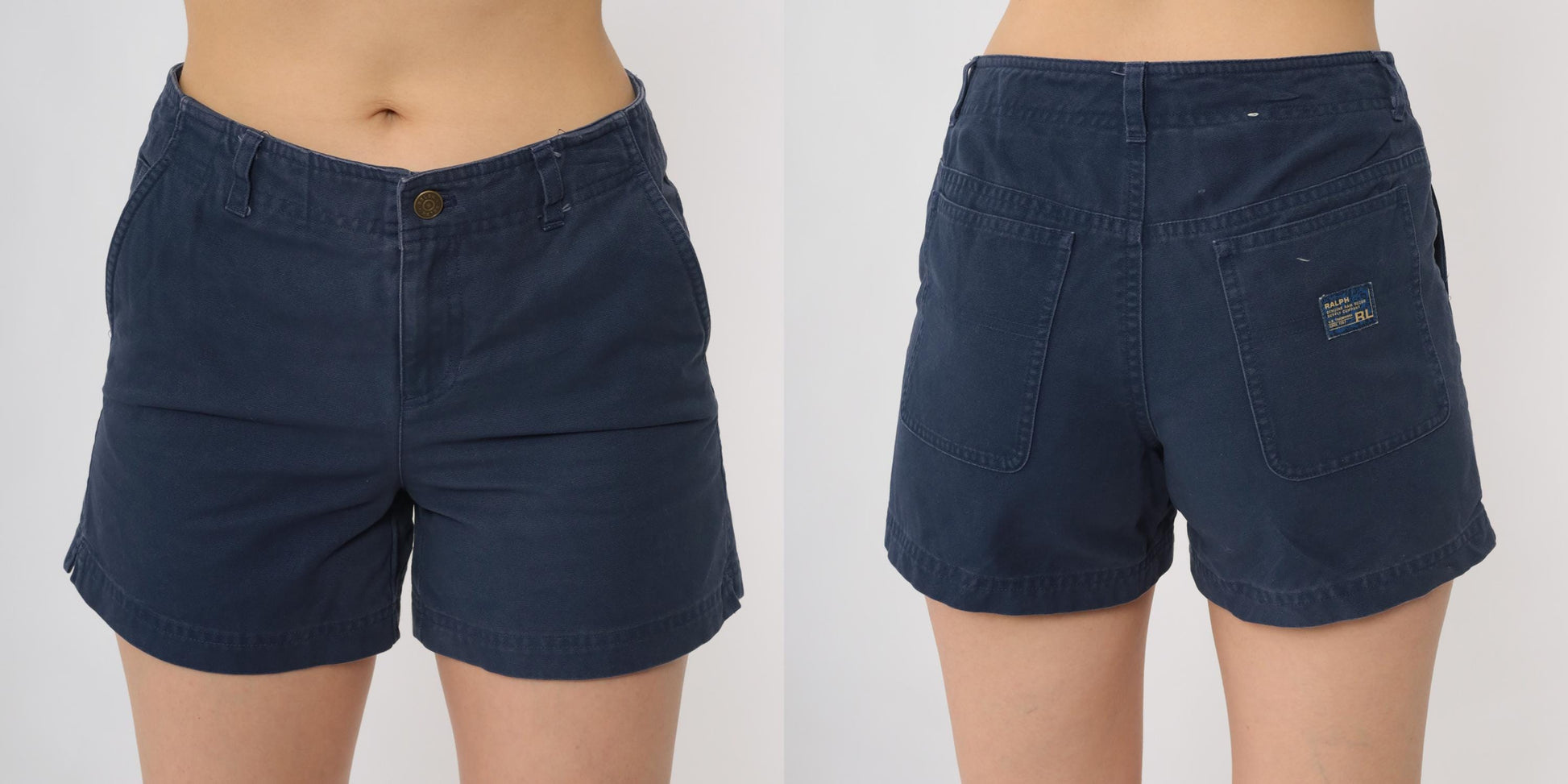 Ralph Lauren Navy Cotton Twill Shorts High Waisted Button Front 90s Small