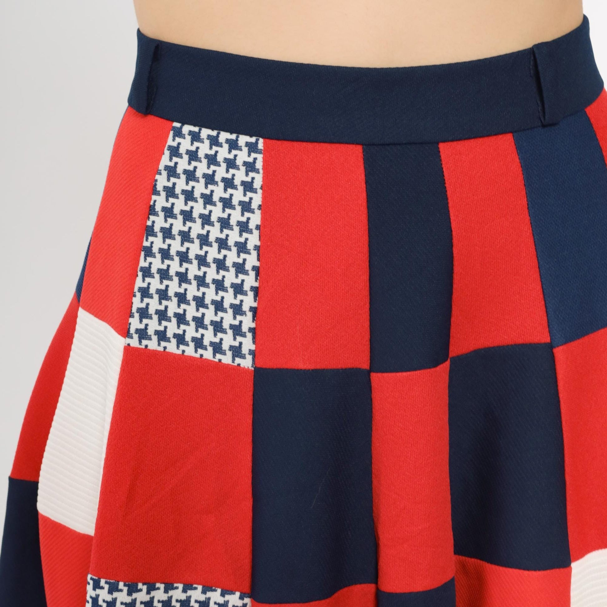 70s Red White Blue Patchwork Maxi Skirt High Waist Flared Medium