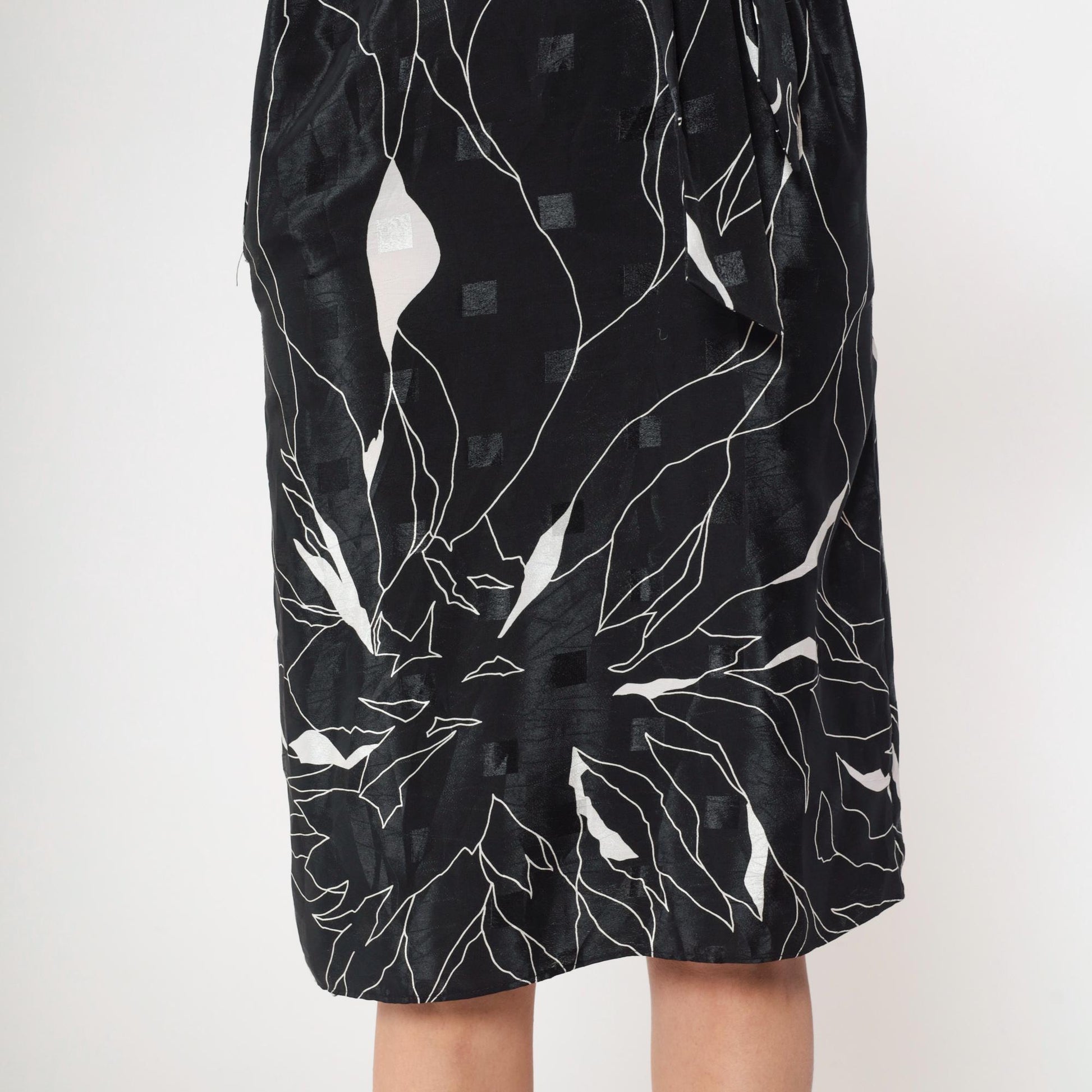 80s Brenner Petites Geometric Midi Dress Black White Abstract Print Belted Medium