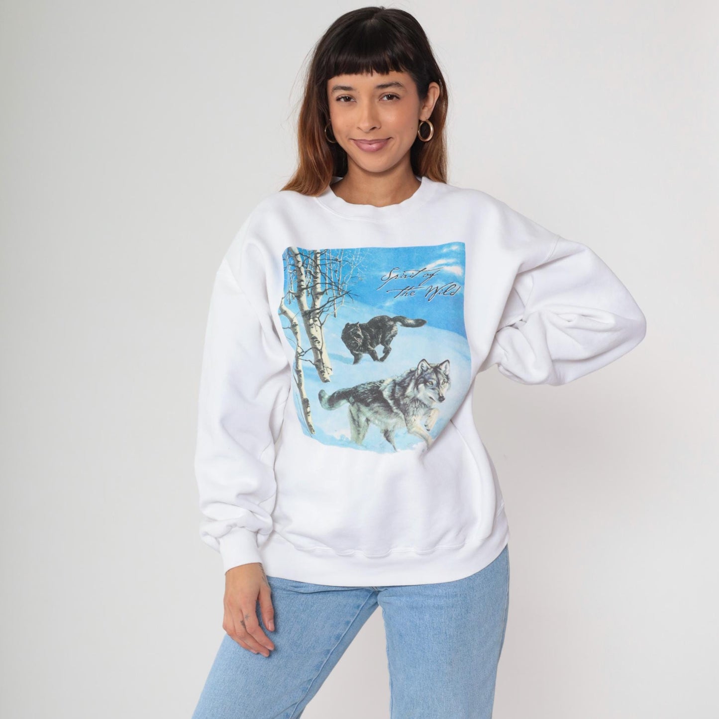 90s Wolf Spirit of the Wild Graphic Sweatshirt Jerzees Grey Unisex Extra Large