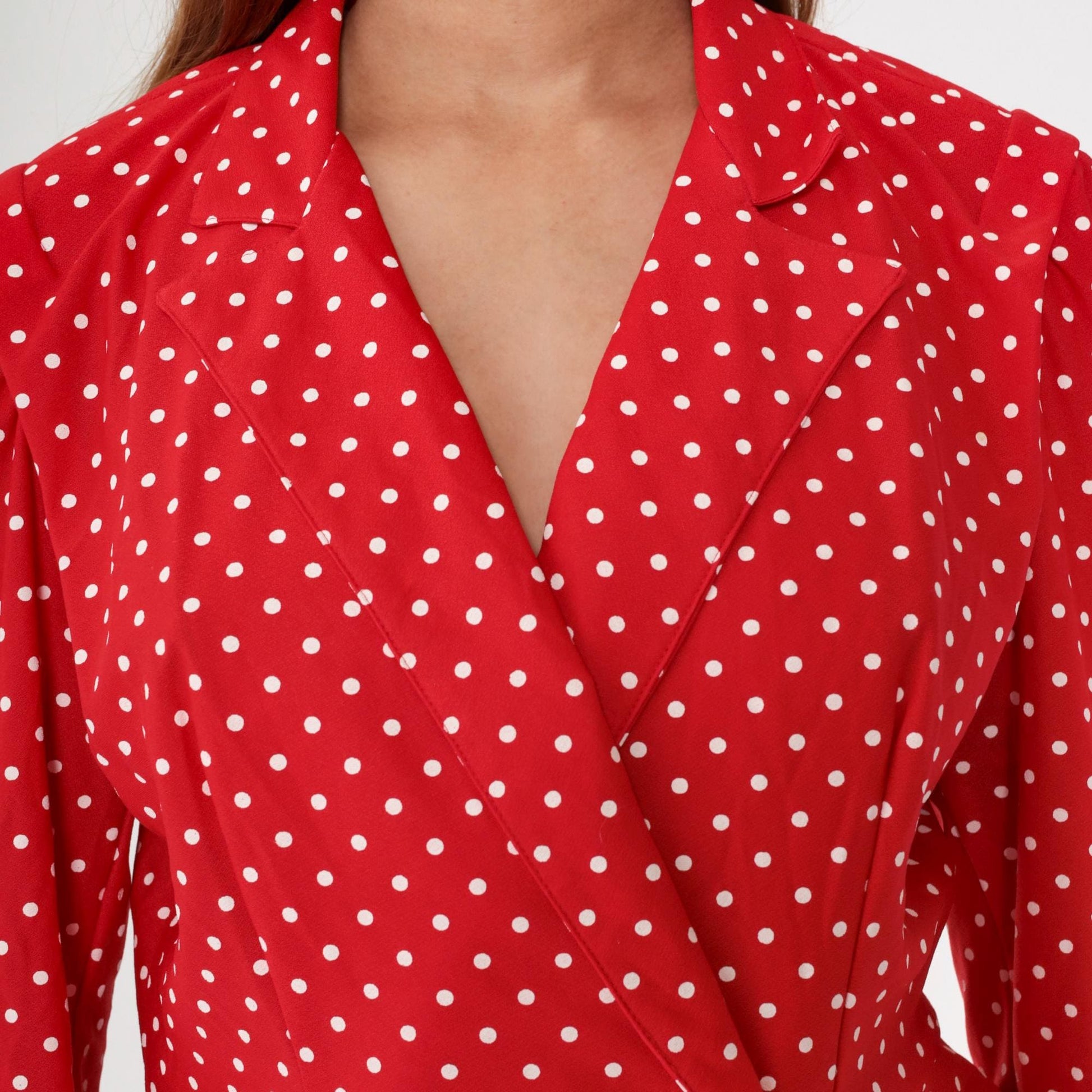 80s Polka Dot Blazer Red Single Button Jacket Medium M