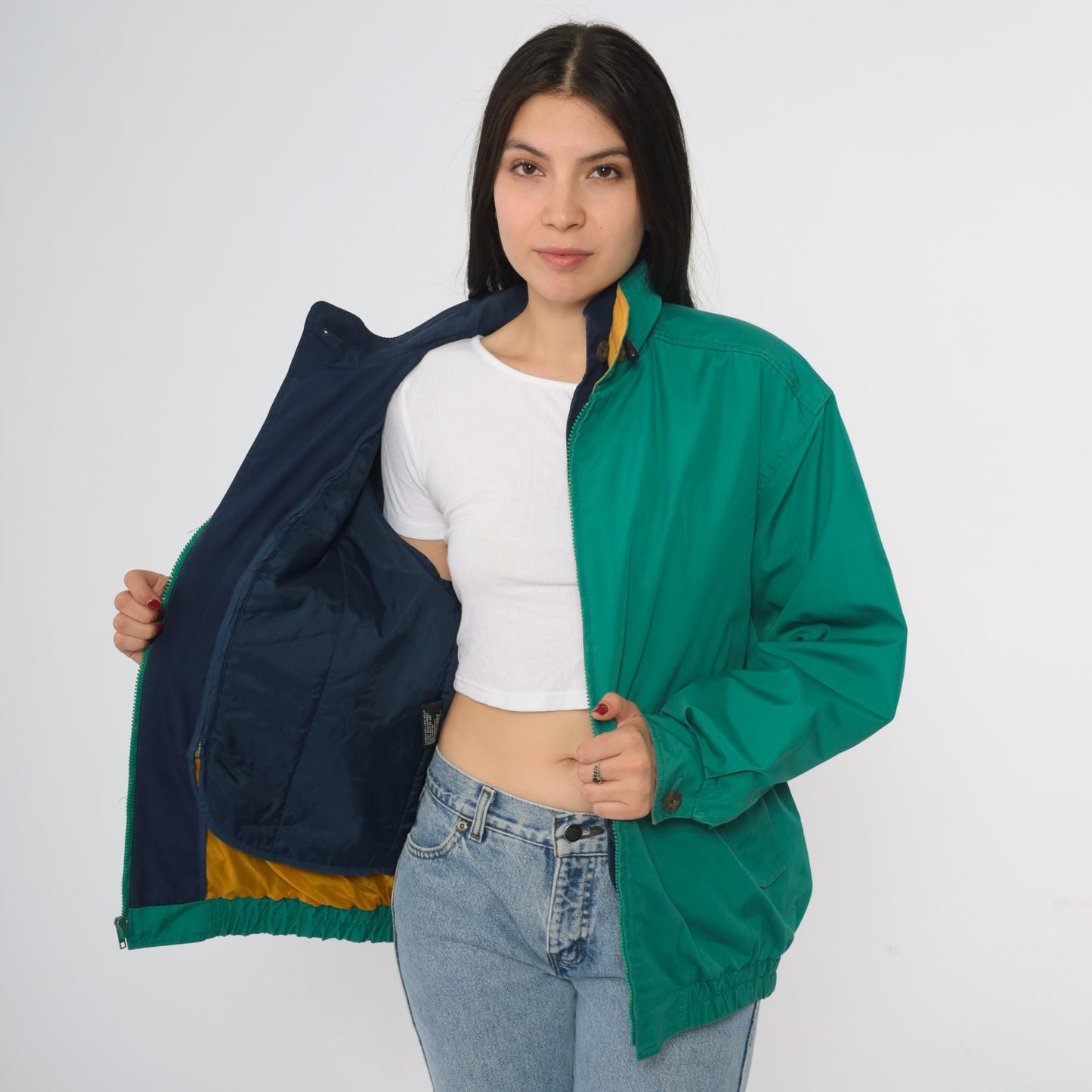 90s London Fog Green Nylon Windbreaker Jacket Stand Collar Medium M