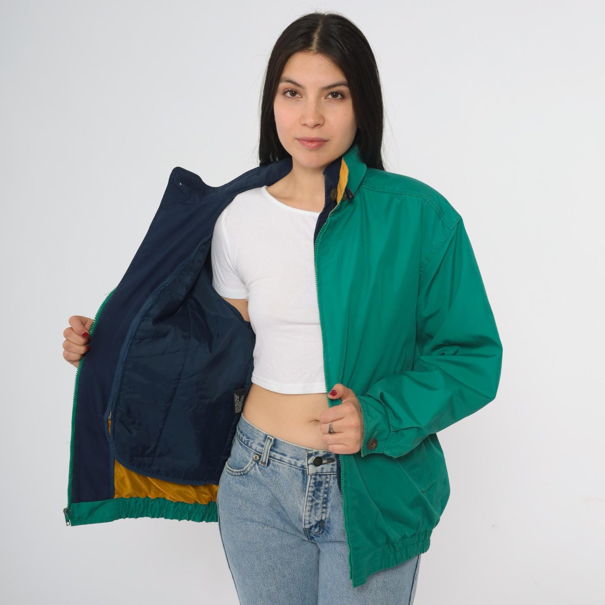 90s London Fog Green Nylon Windbreaker Jacket Stand Collar Medium M