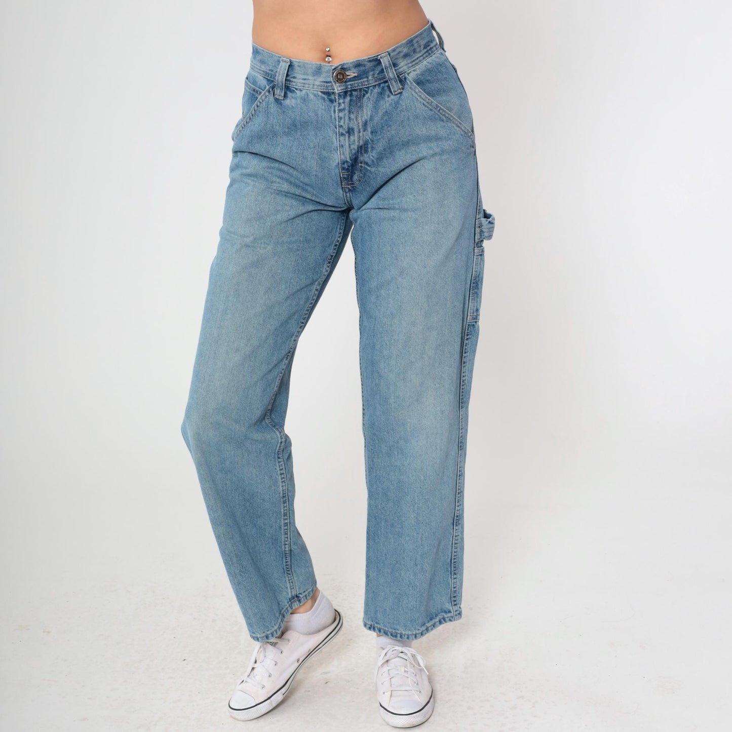 Y2K Arizona Jean Cargo Jeans Blue Denim Mid Rise Baggy Medium 30