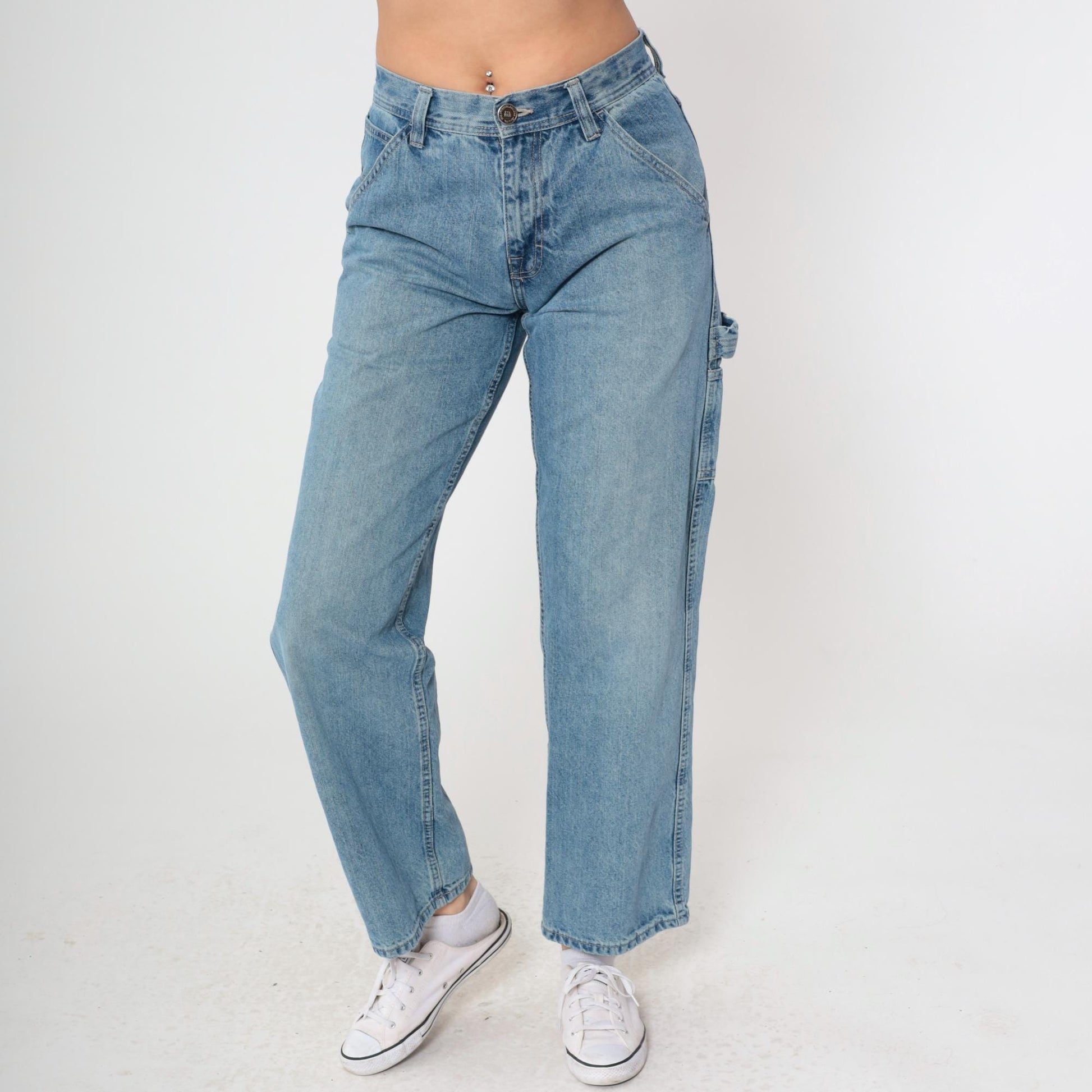 Y2K Arizona Jean Cargo Jeans Blue Denim Mid Rise Baggy Medium 30