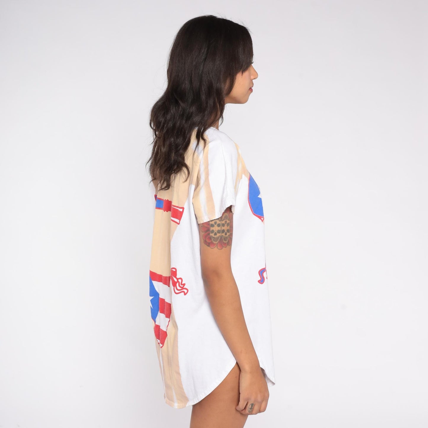 90s My Bikini Puerto Rico Flag Novelty Tee White Cotton Beach Cover Up