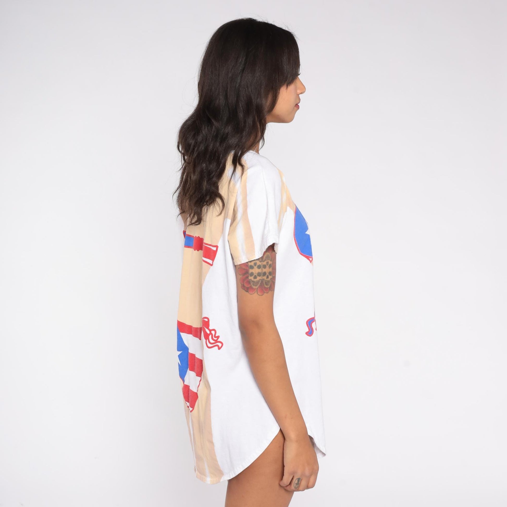 90s My Bikini Puerto Rico Flag Novelty Tee White Cotton Beach Cover Up