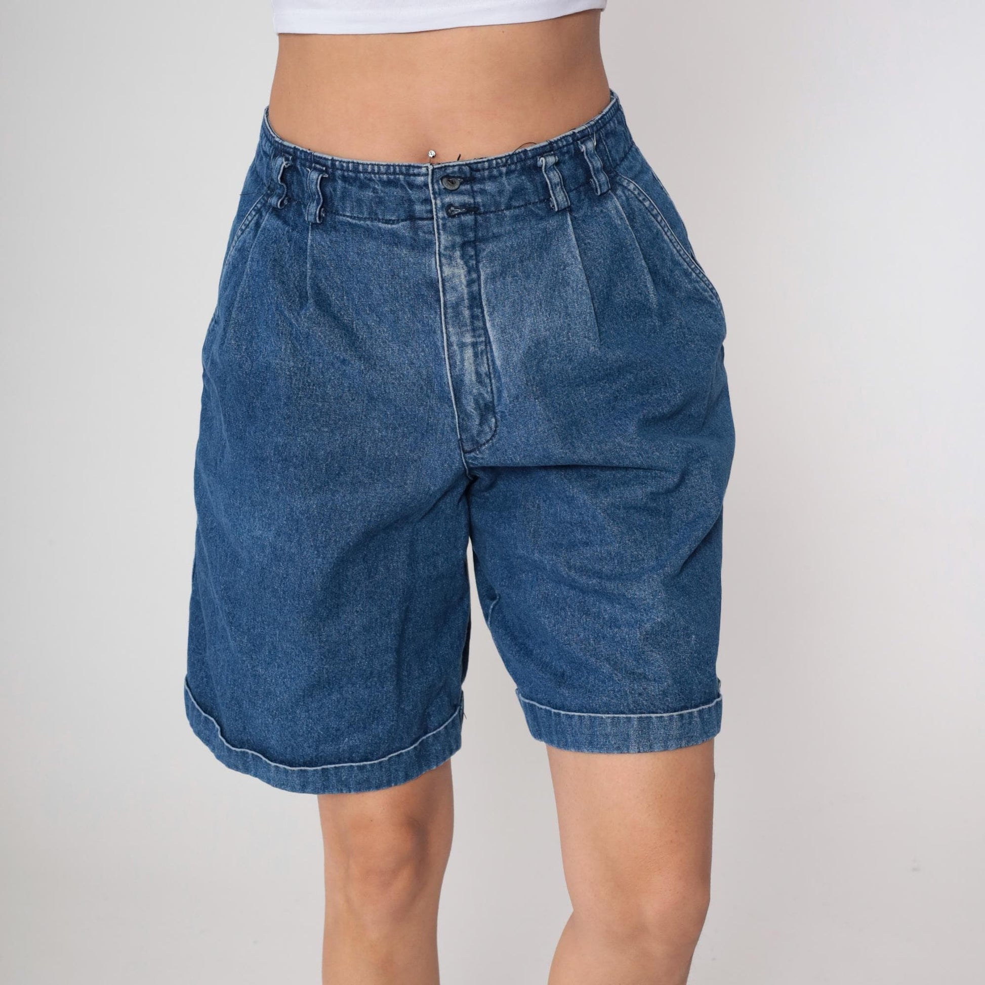 90s Liz Claiborne Pleated Jean Shorts Blue Denim High Waisted Medium