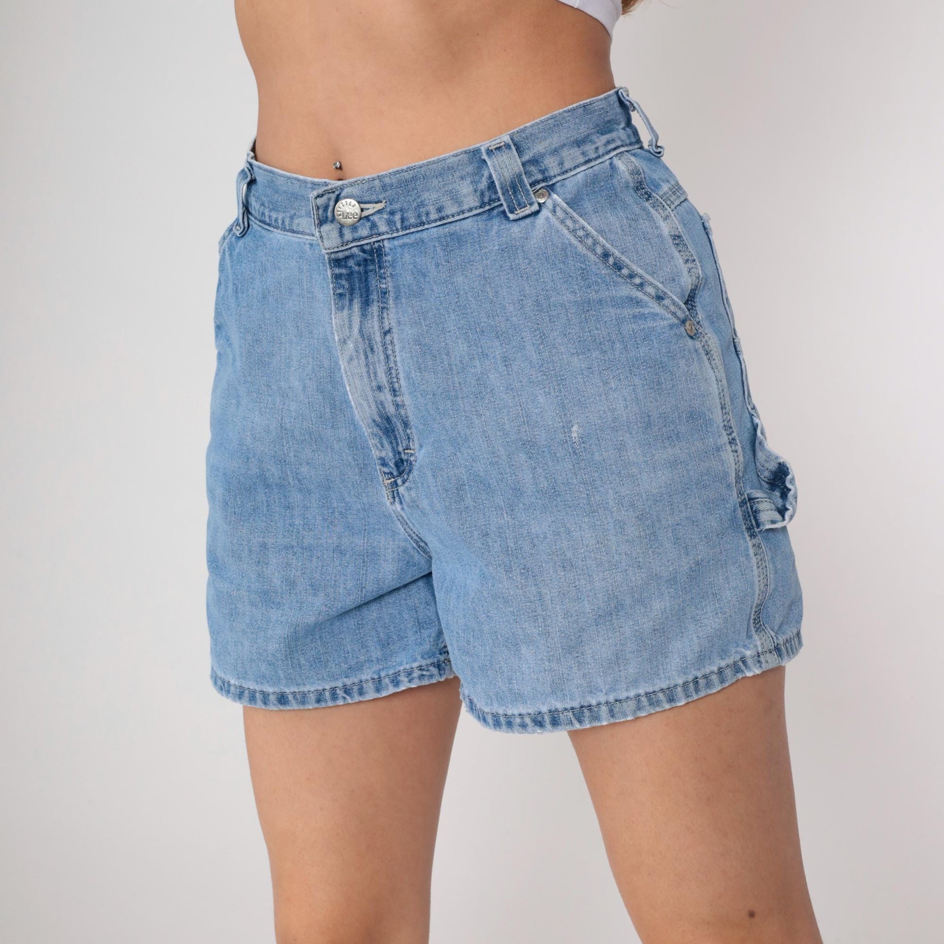 Lee 90s Blue Denim Cargo Shorts High Waist Elastic Medium