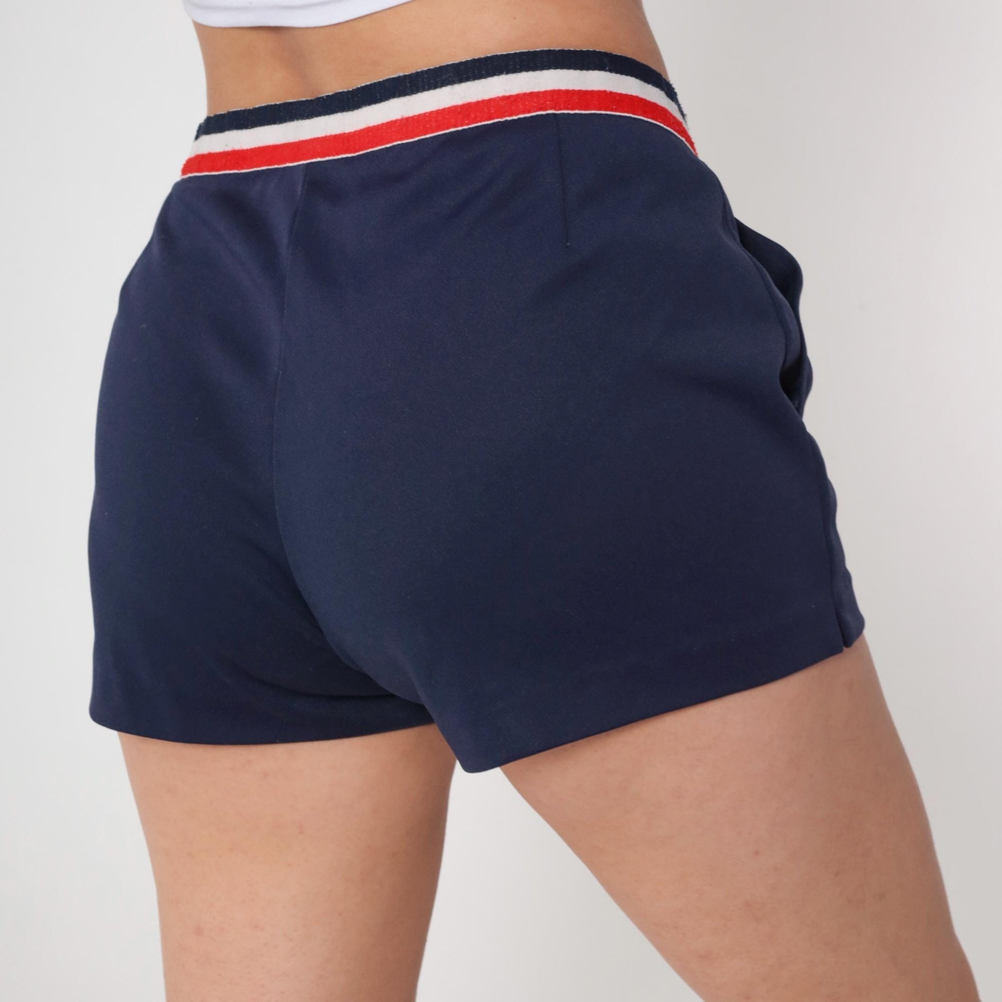80s Adidas Navy Athletic Shorts Red White Stripe High Waist Medium M