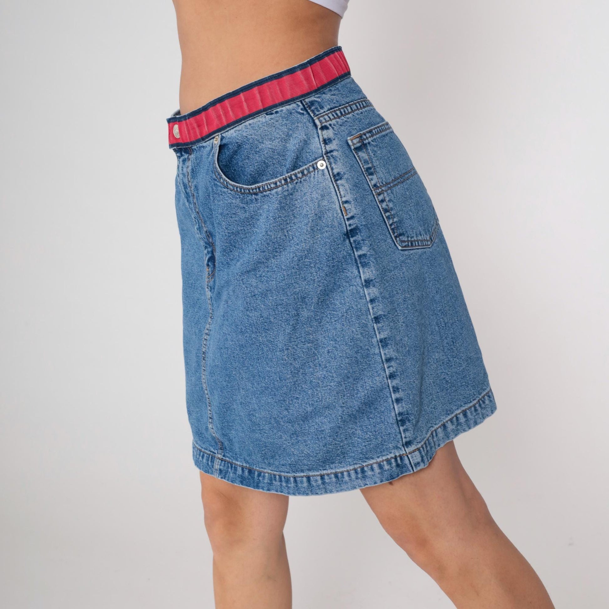 Tommy Hilfiger Y2K Denim Mini Skirt High Waist Blue Pencil Extra Large